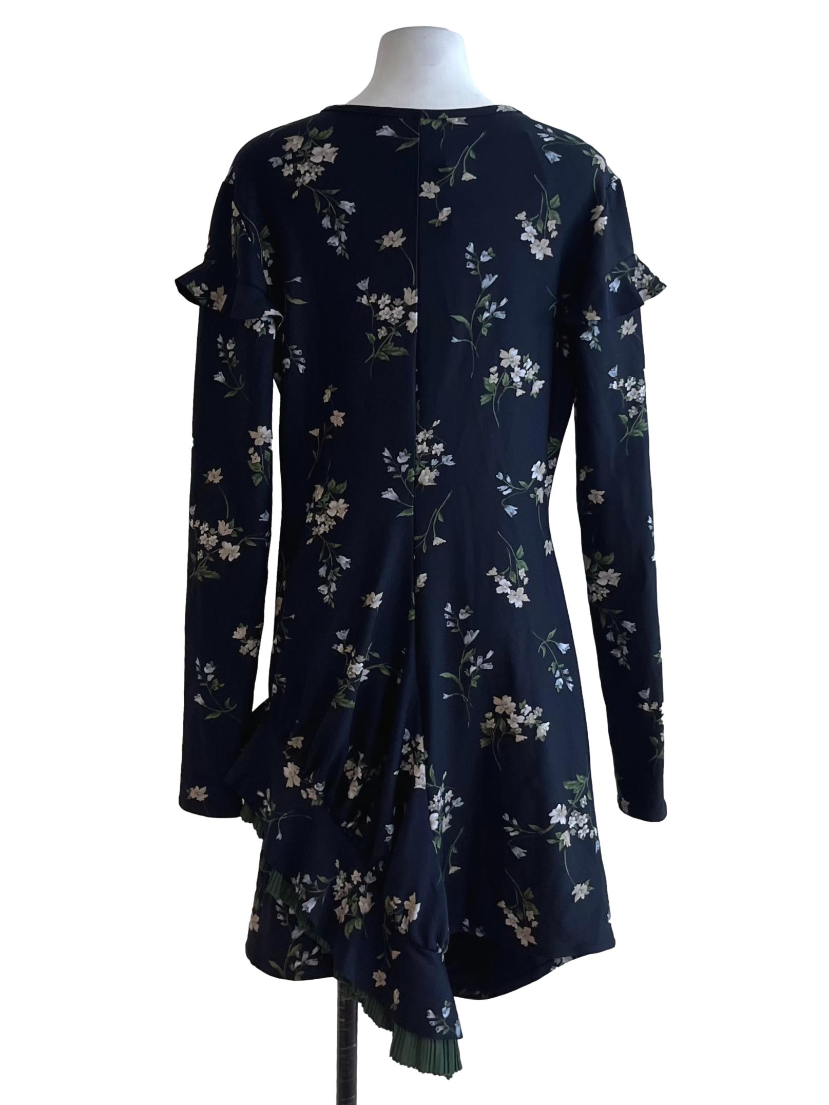 Navy Blue Floral Empire Dress