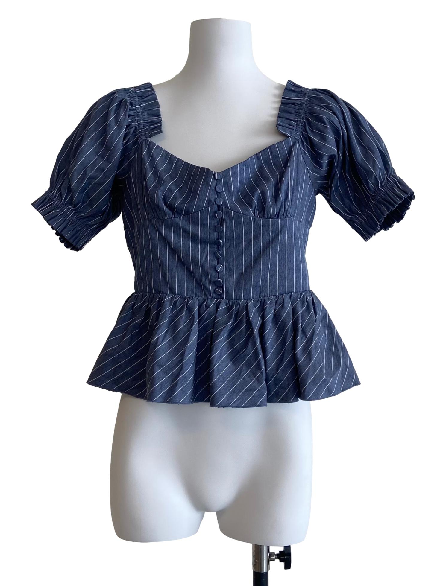 Blue & White Stripe Peplum Blouse