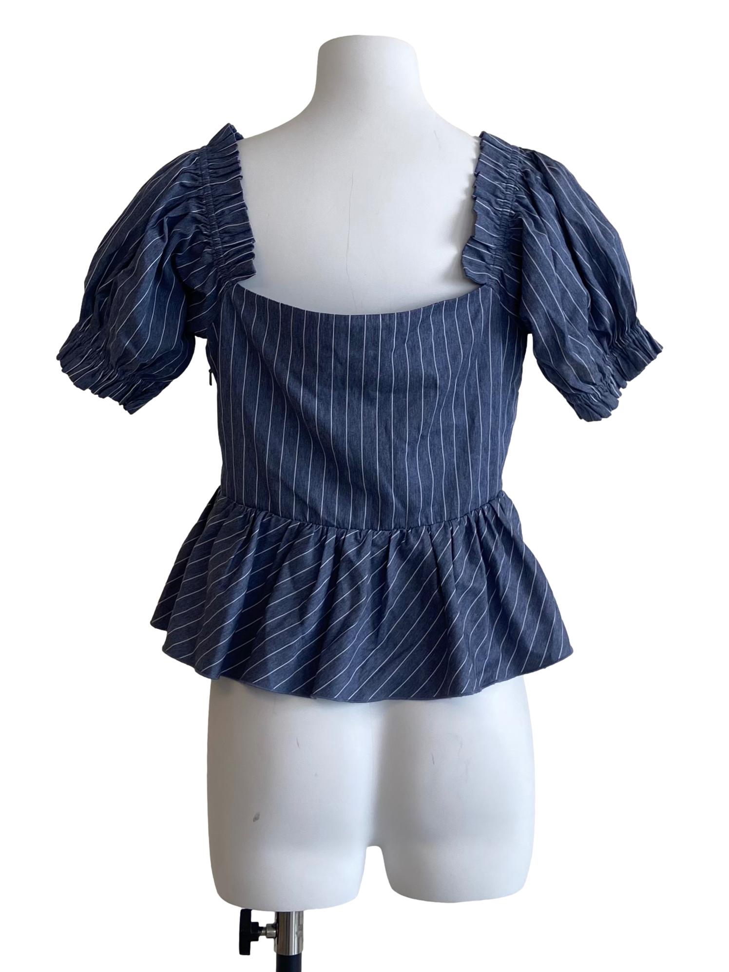 Blue & White Stripe Peplum Blouse