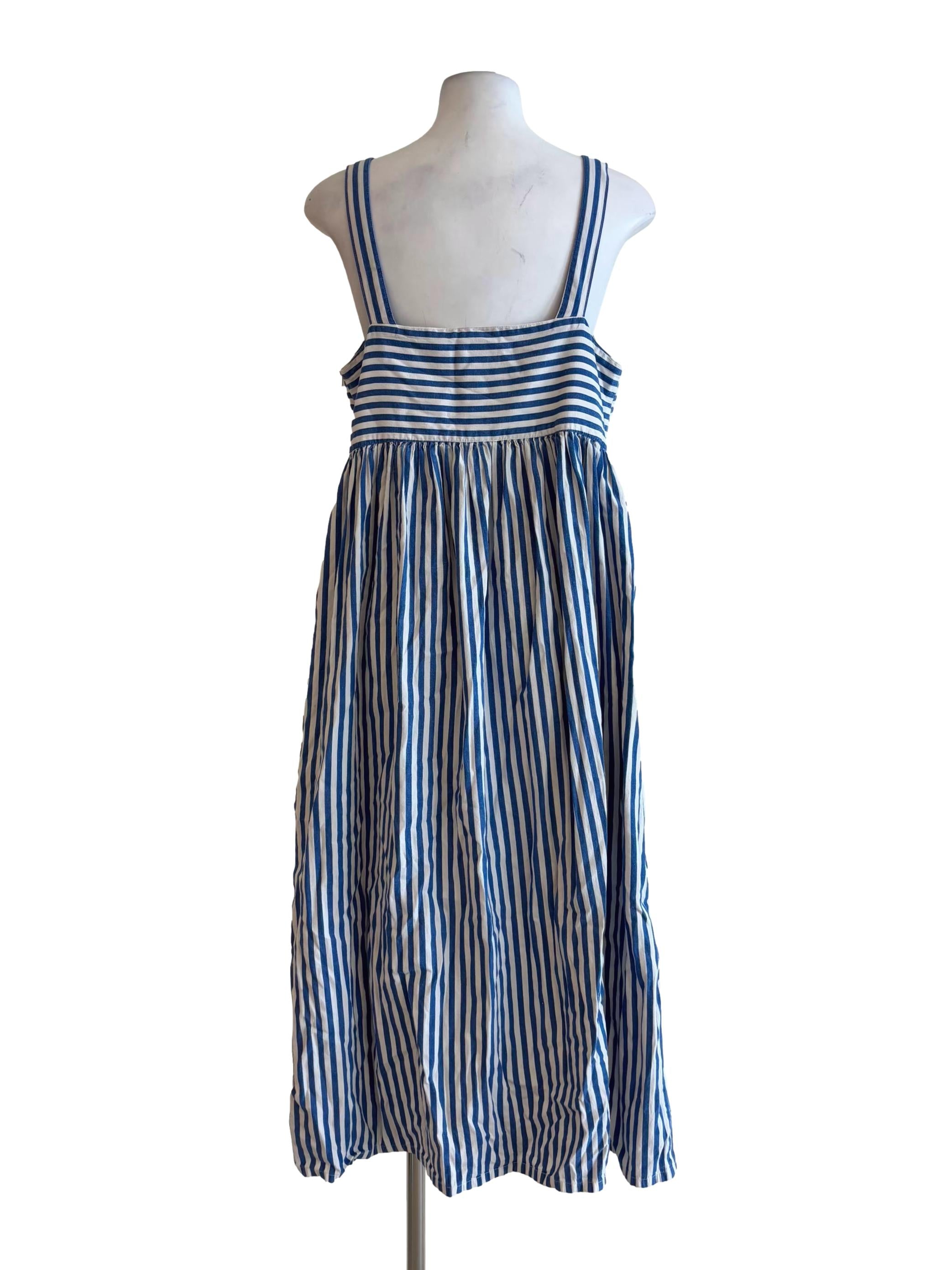 Lapis Blue White Stripe Apron Neck Dress