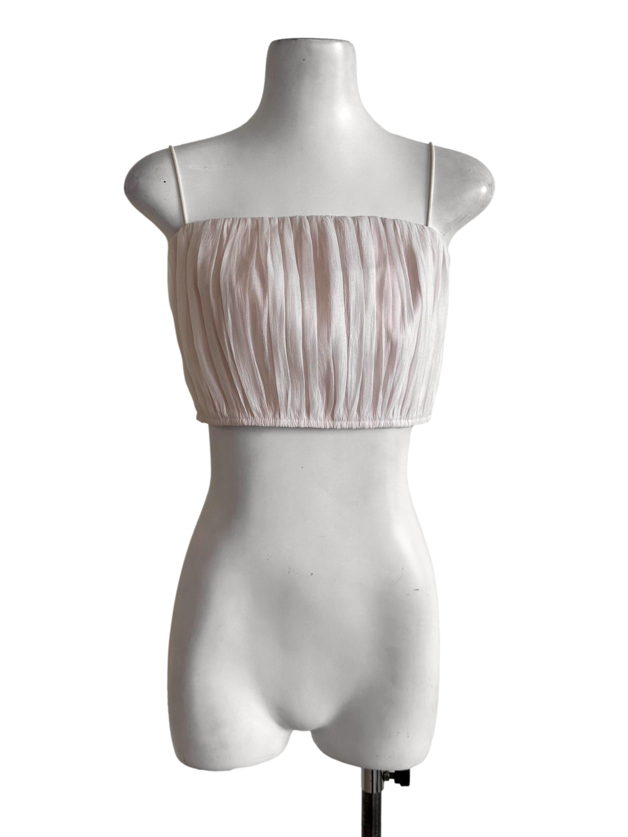 Cream Nude Organza Pleated Top