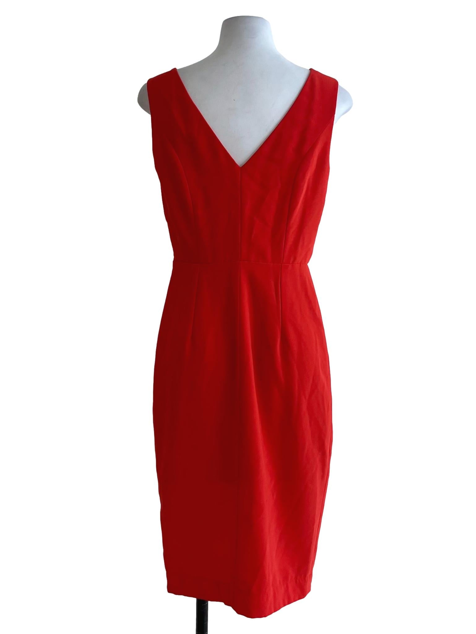 Red Orange V-Neckline A-Line Dress