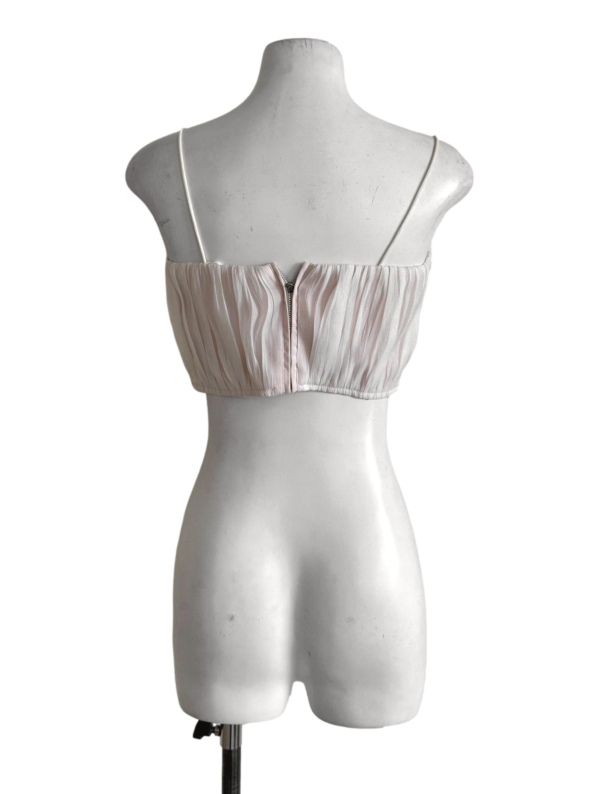 Cream Nude Organza Pleated Top