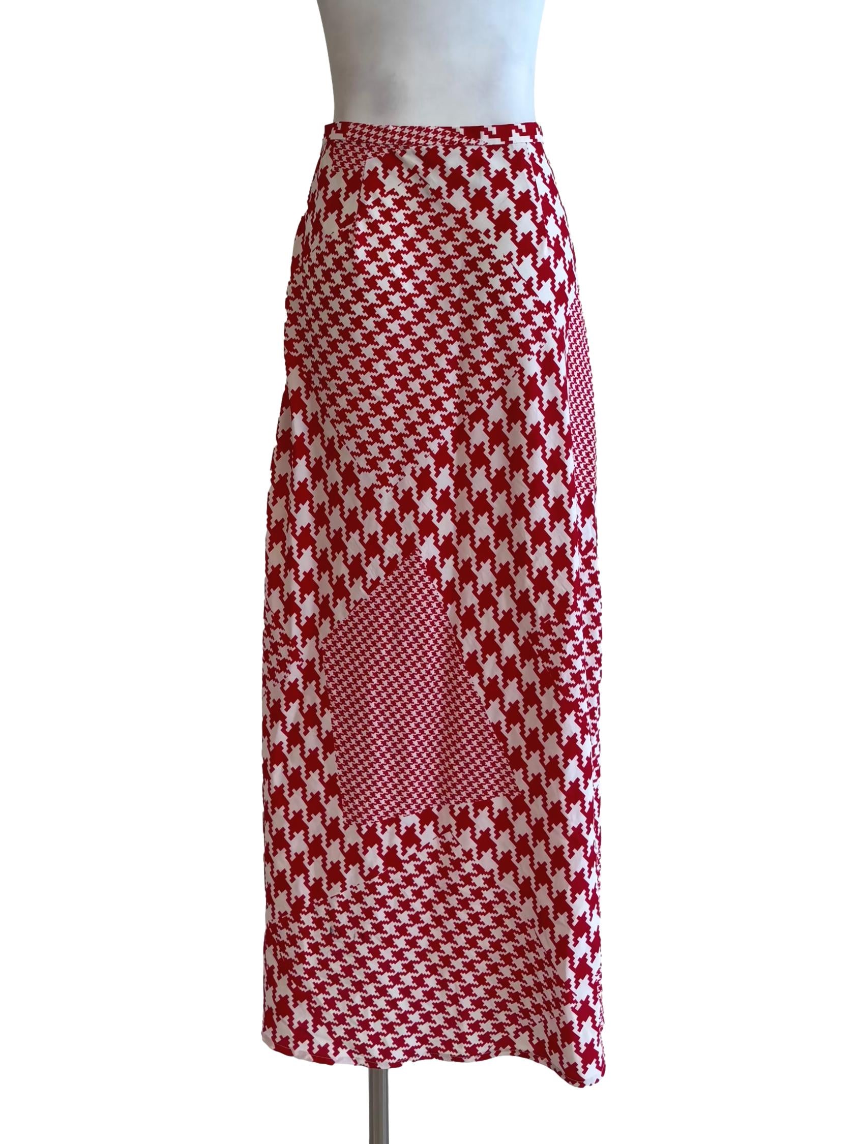 Red And White Houndstooth Ruffle Skirt