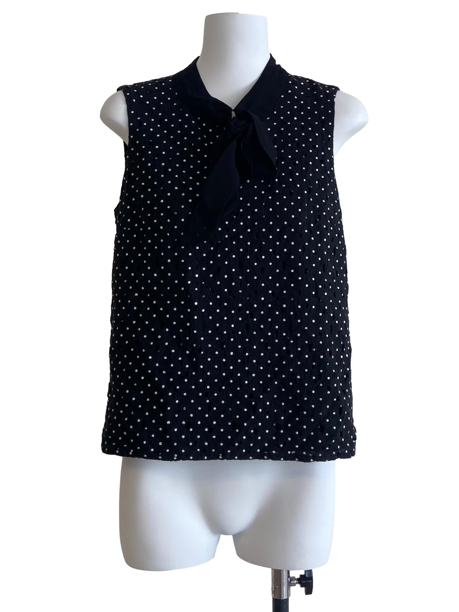 Black & Polka Dot Embroidery Floral Top
