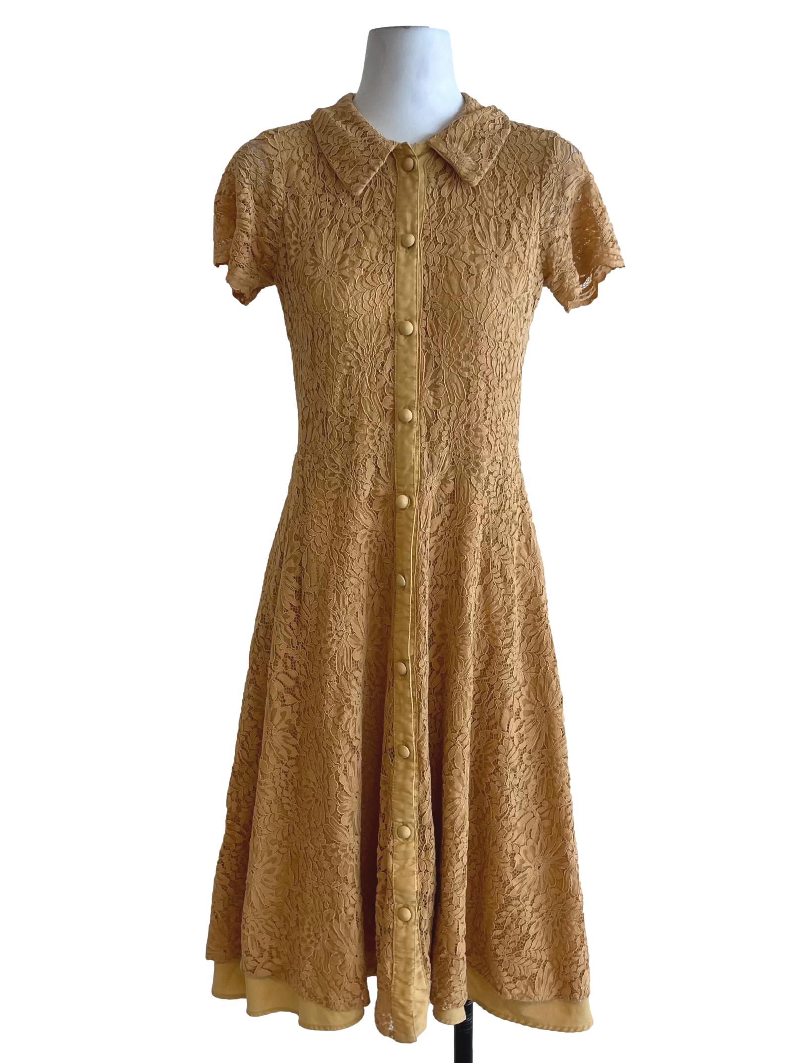 Canary Yellow Wing Collar Empire Dress