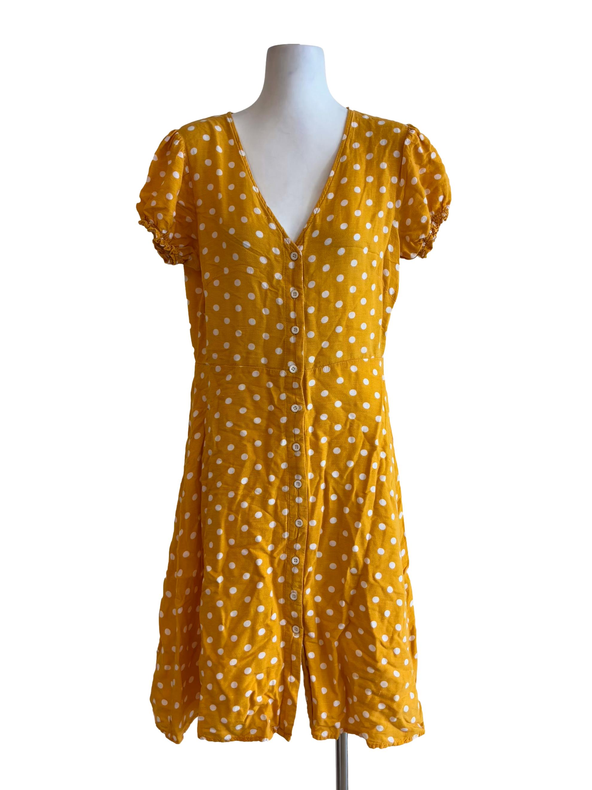 Marigold Yellow Polka Dot Button Dress