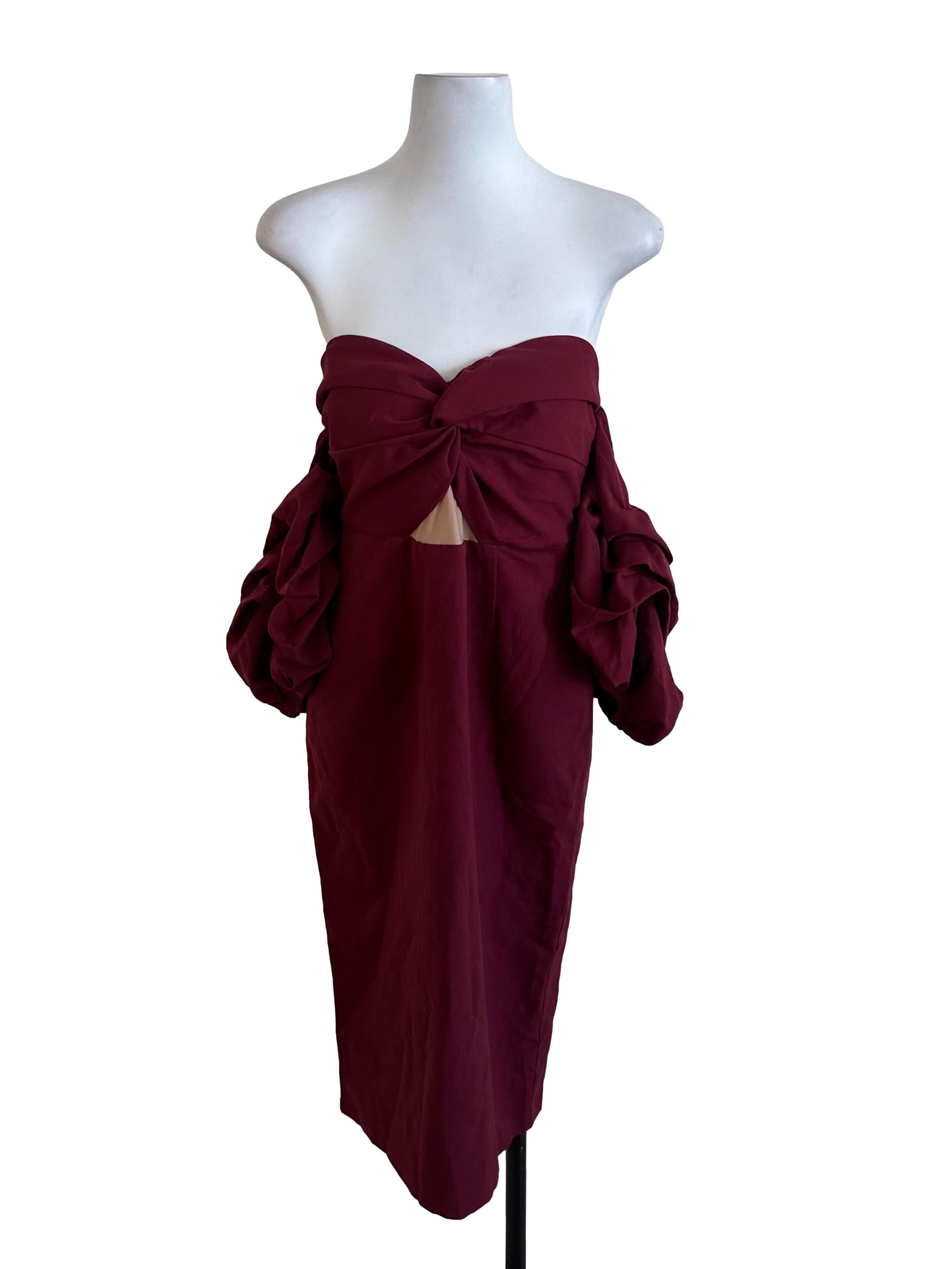 Ruby Red Plain Off Shoulder Dress