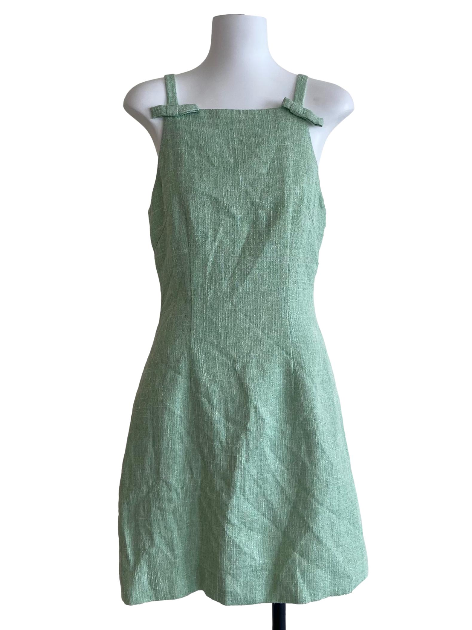 Mint Green Sleeveless Tweed A-Line Dress