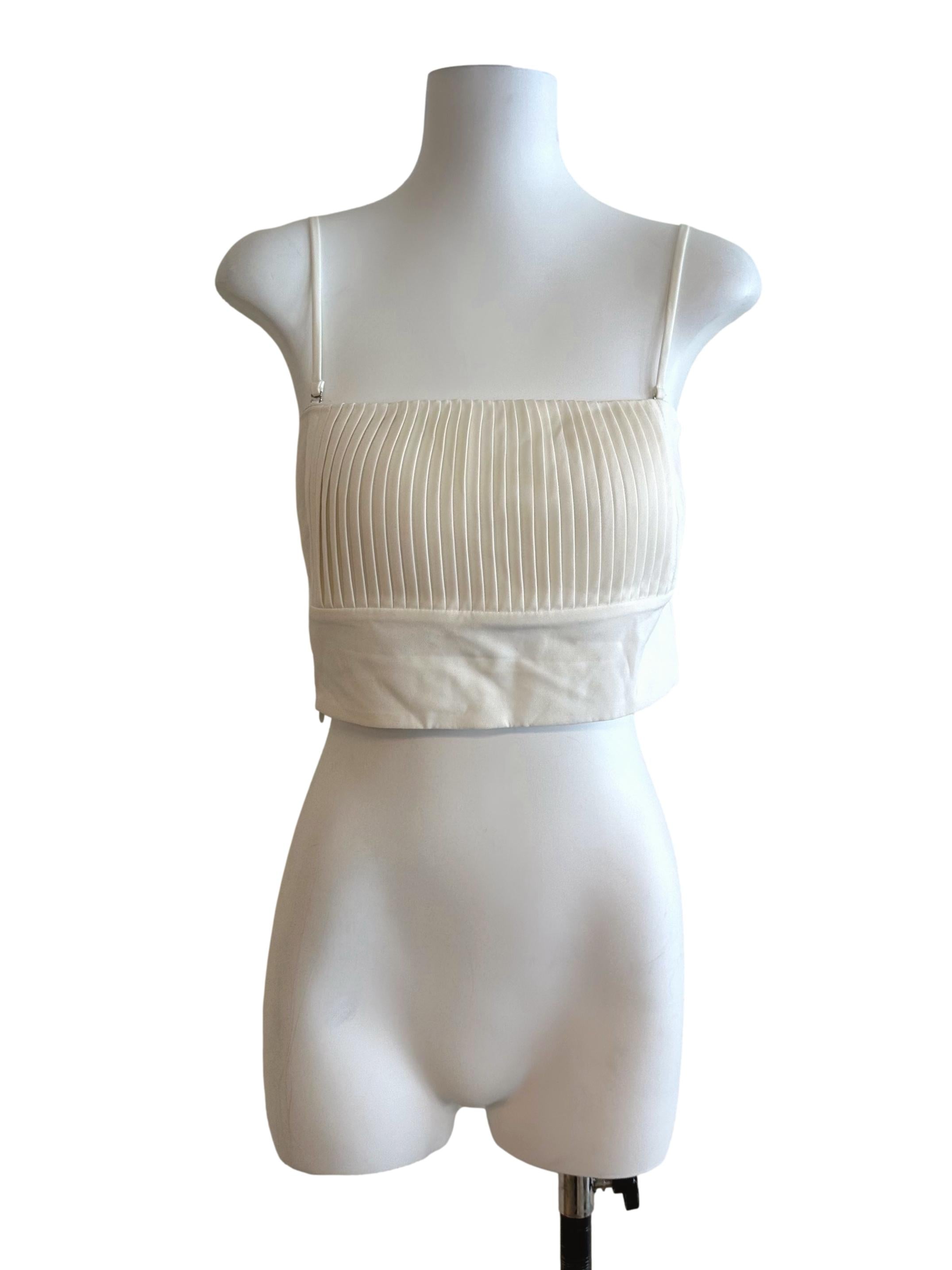 Cream White Pleated Square Neck Top