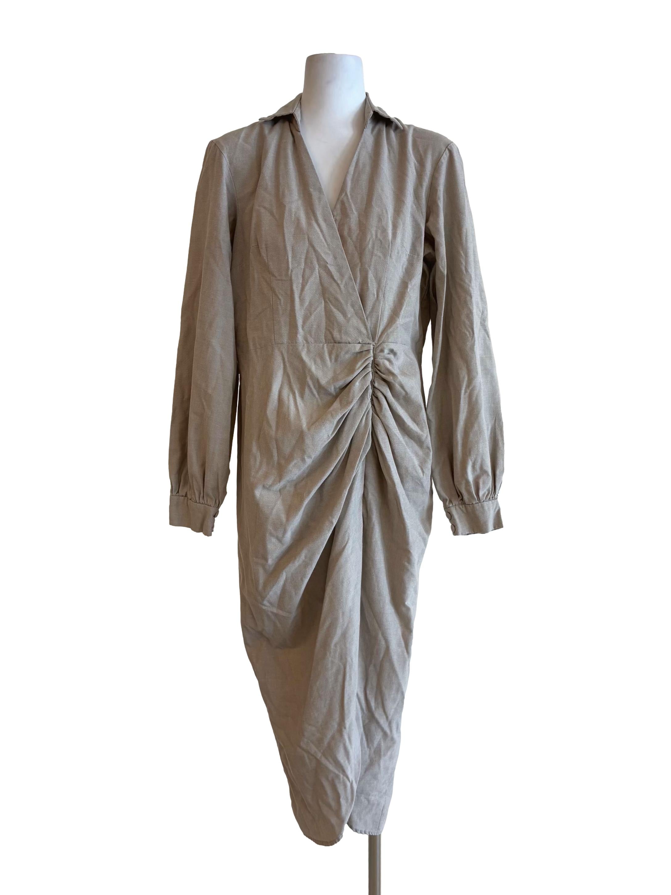 Oyster Long Sleeve Linen Dress