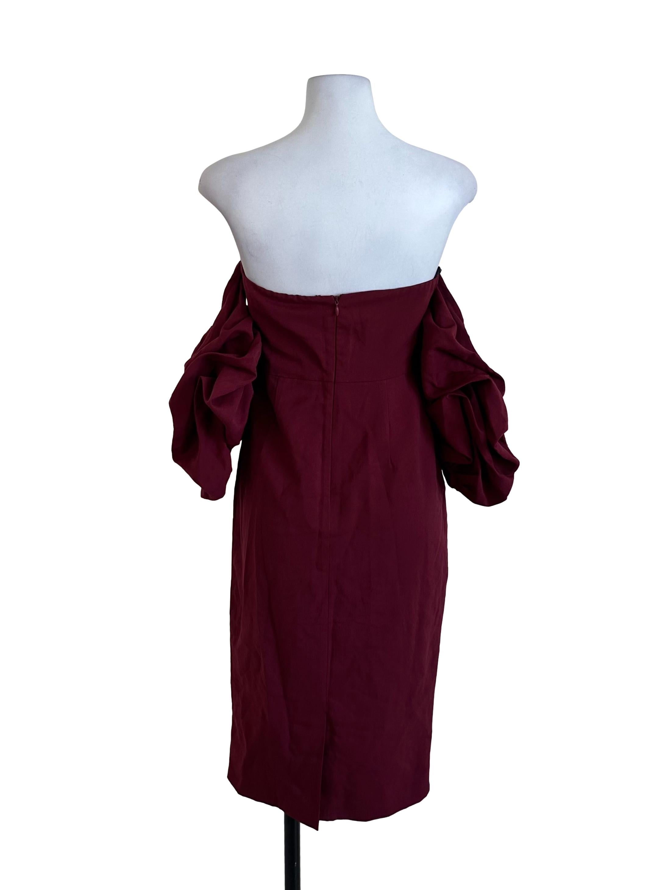 Ruby Red Plain Off Shoulder Dress