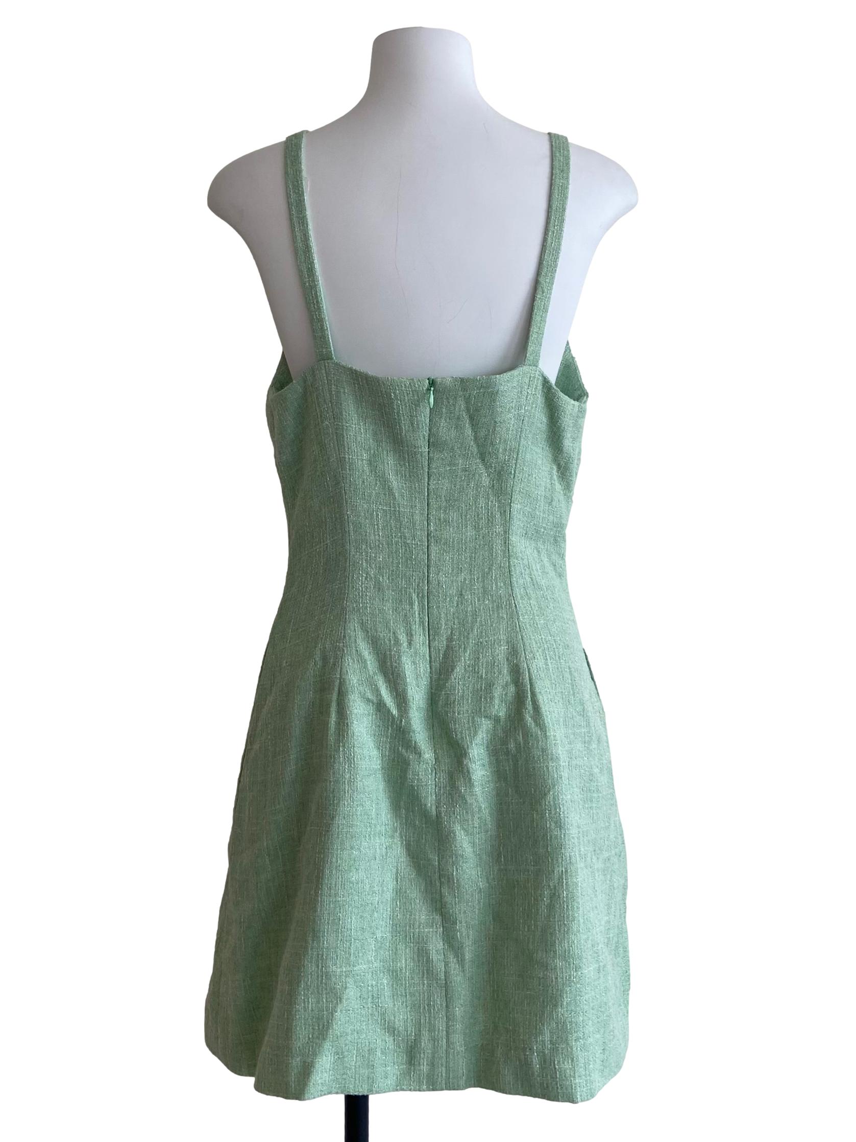 Mint Green Sleeveless Tweed A-Line Dress
