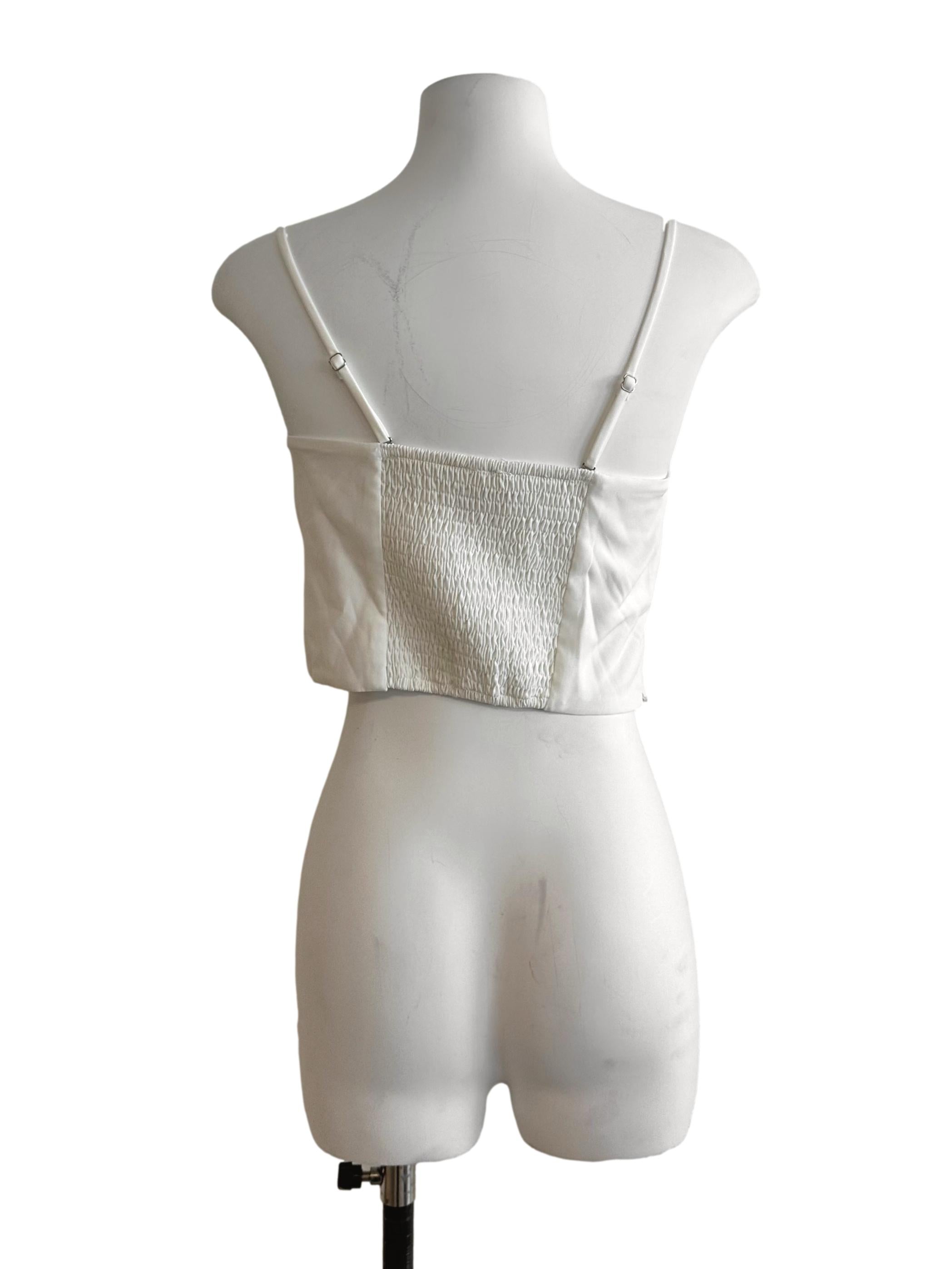 Cream White Pleated Square Neck Top