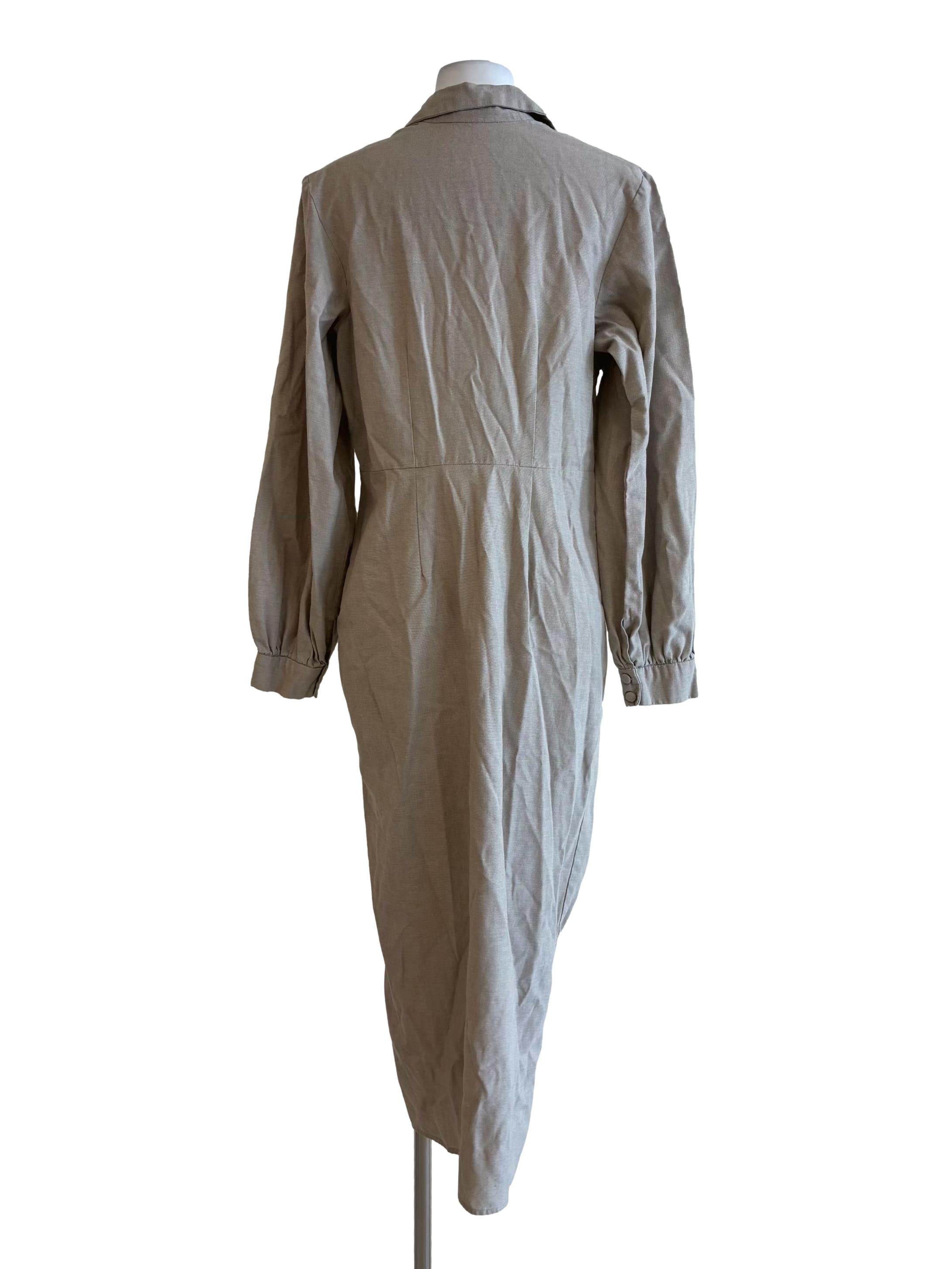 Oyster Long Sleeve Linen Dress