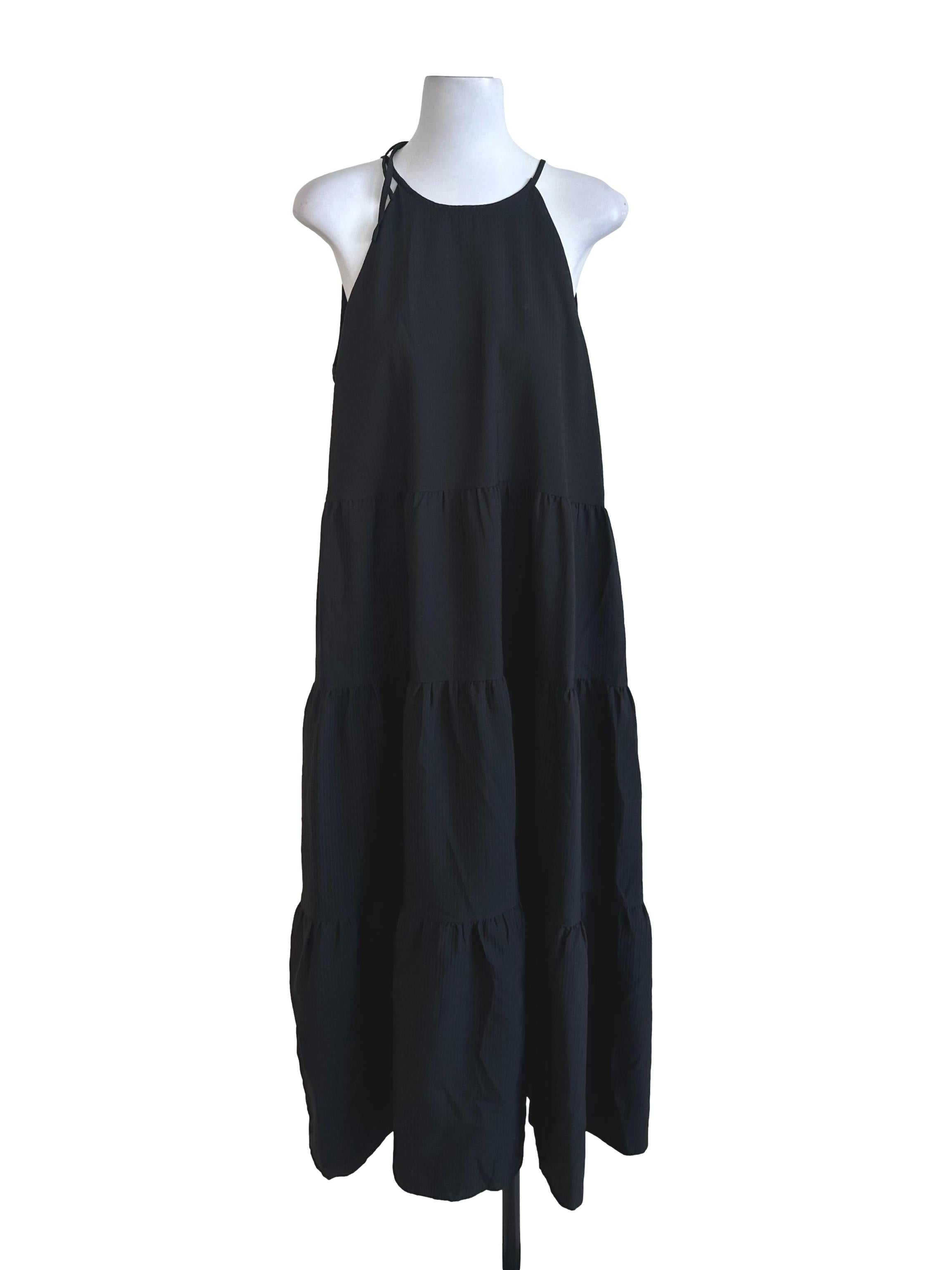 Black Plain Halter Tiered Dress