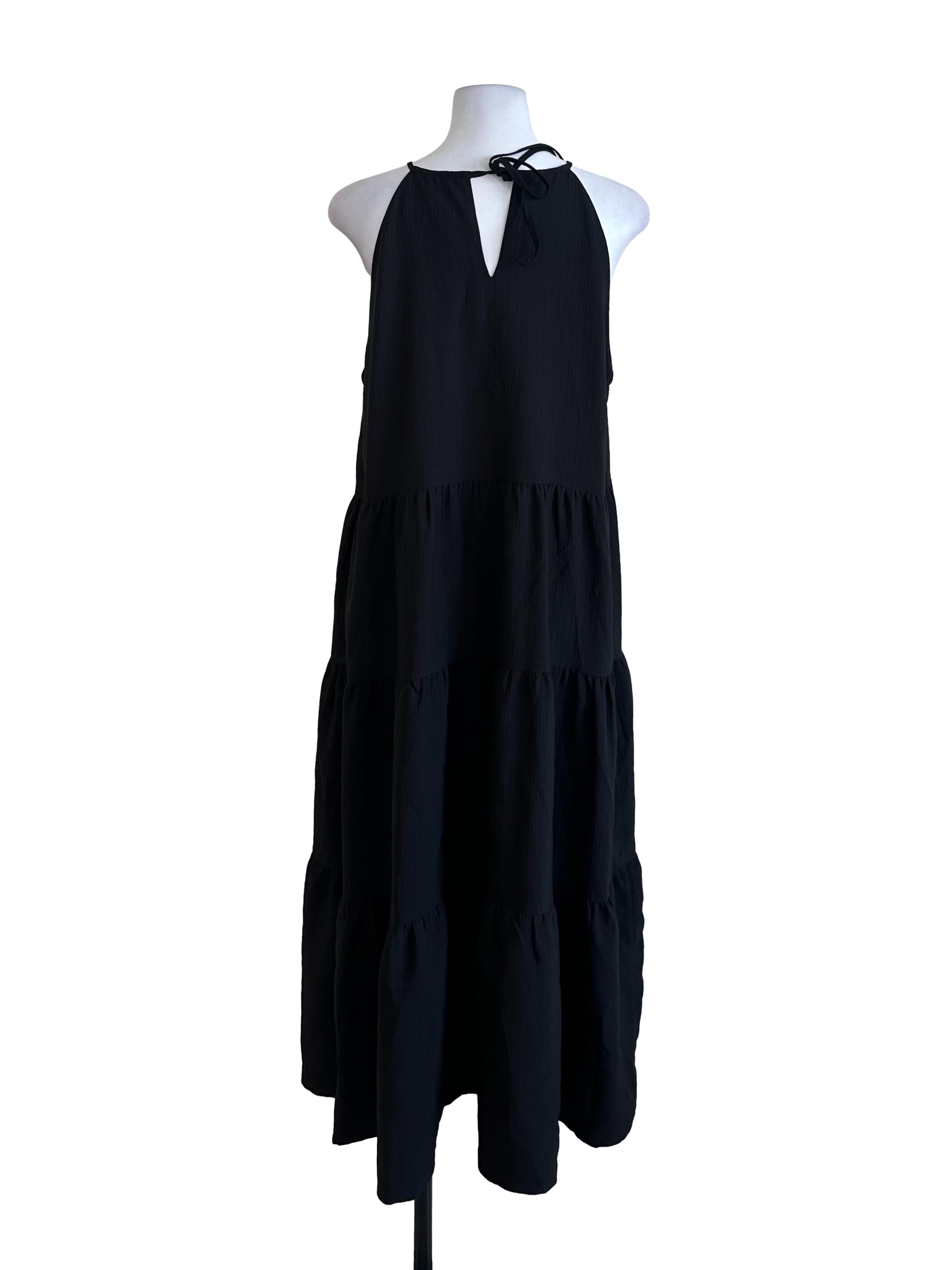 Black Plain Halter Tiered Dress