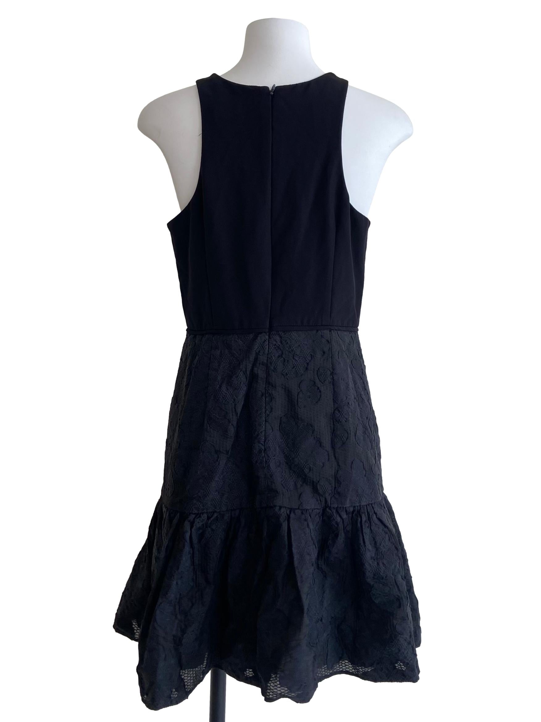 Black Sleeveless Floral Drop Waist Dress