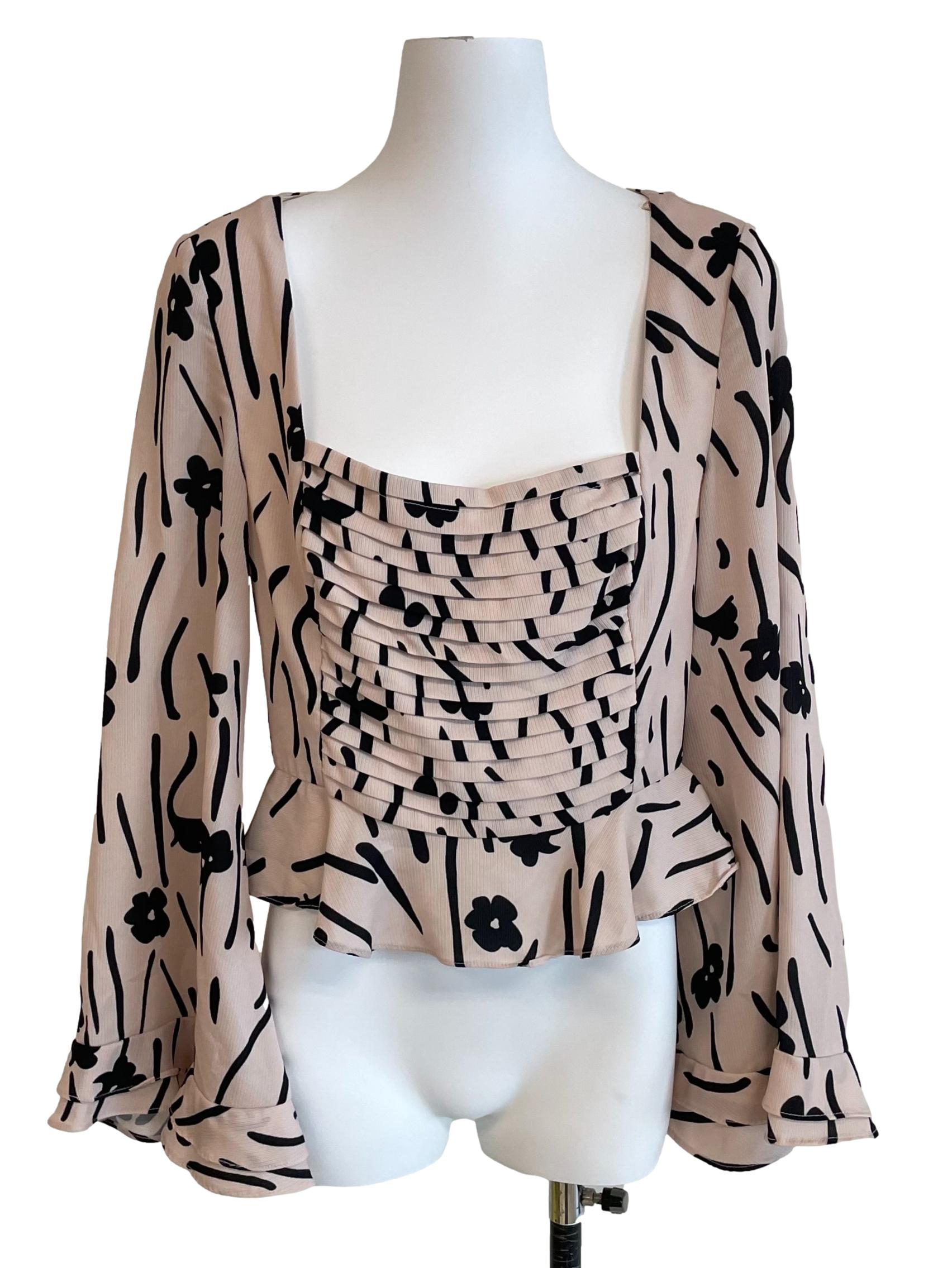 Light Sepia Pleats Square Neck Peplum Top