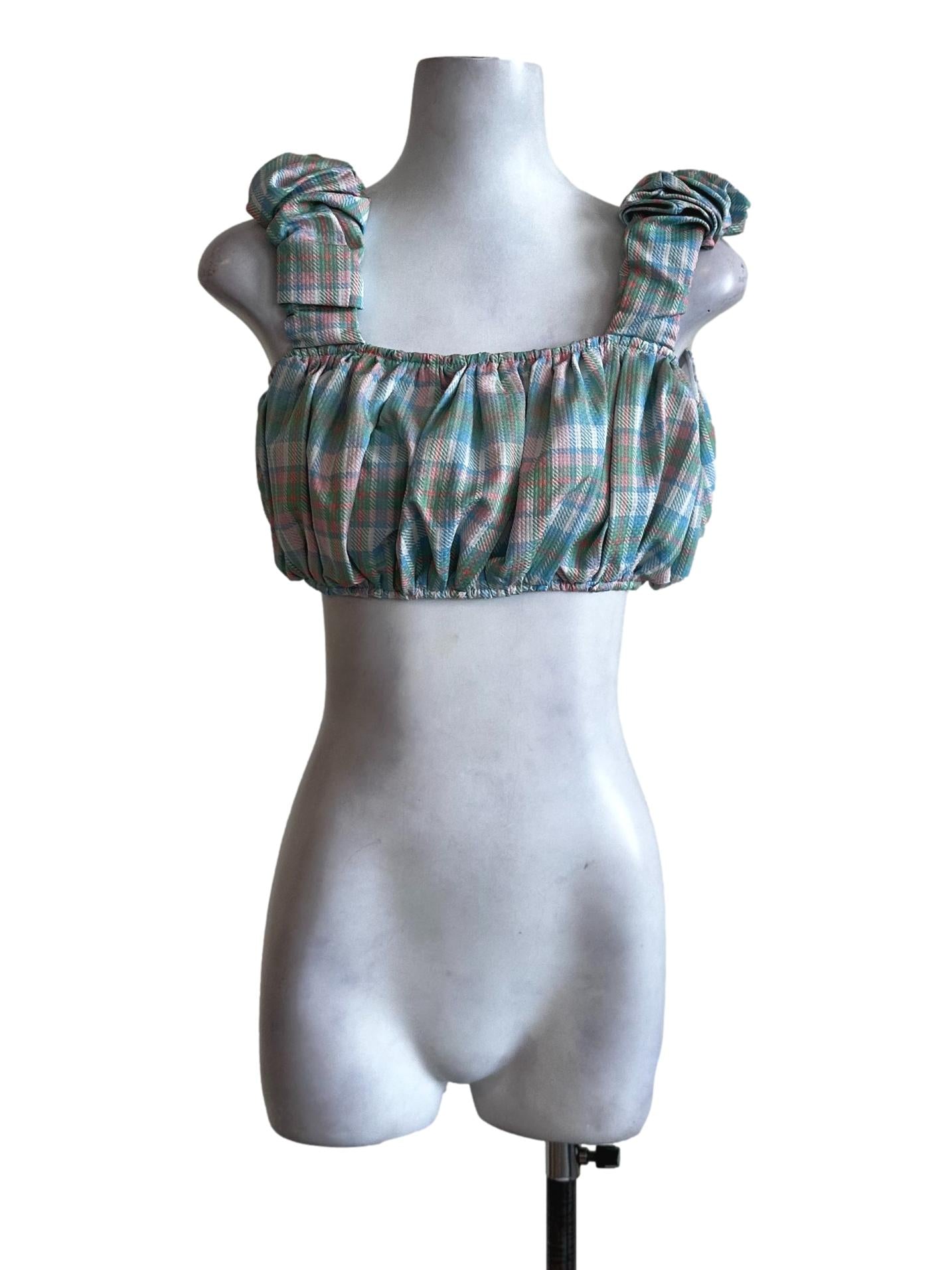 Green Plaid Pattern Crop Top