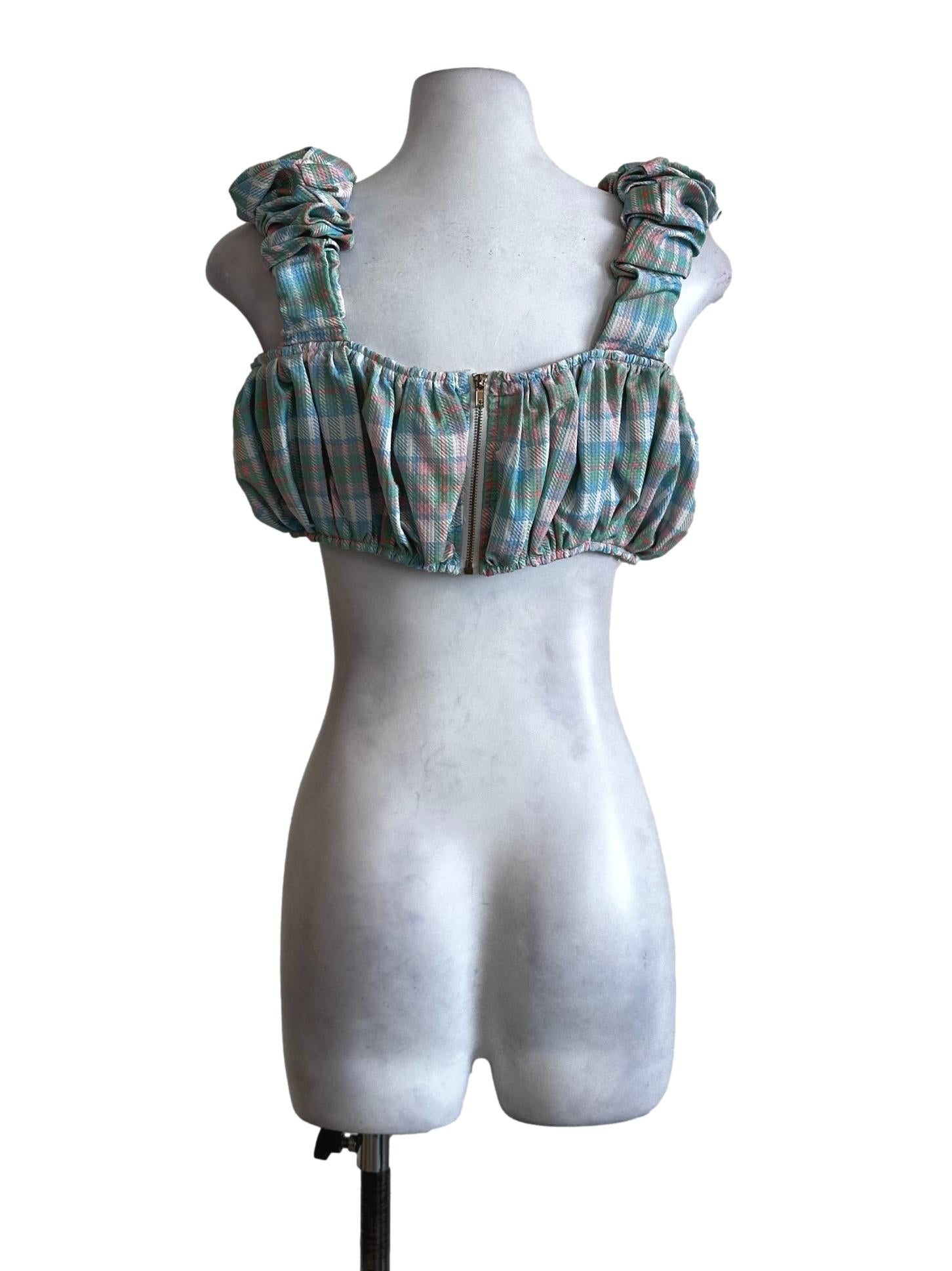 Green Plaid Pattern Crop Top