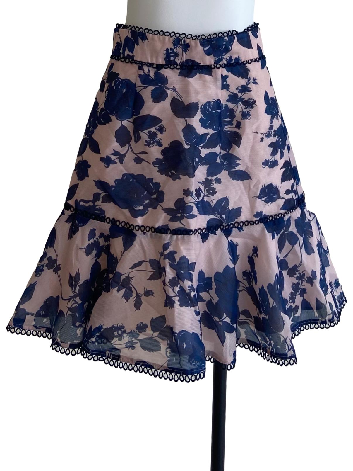 Crepe Pink & Blue Floral Circle Skirt