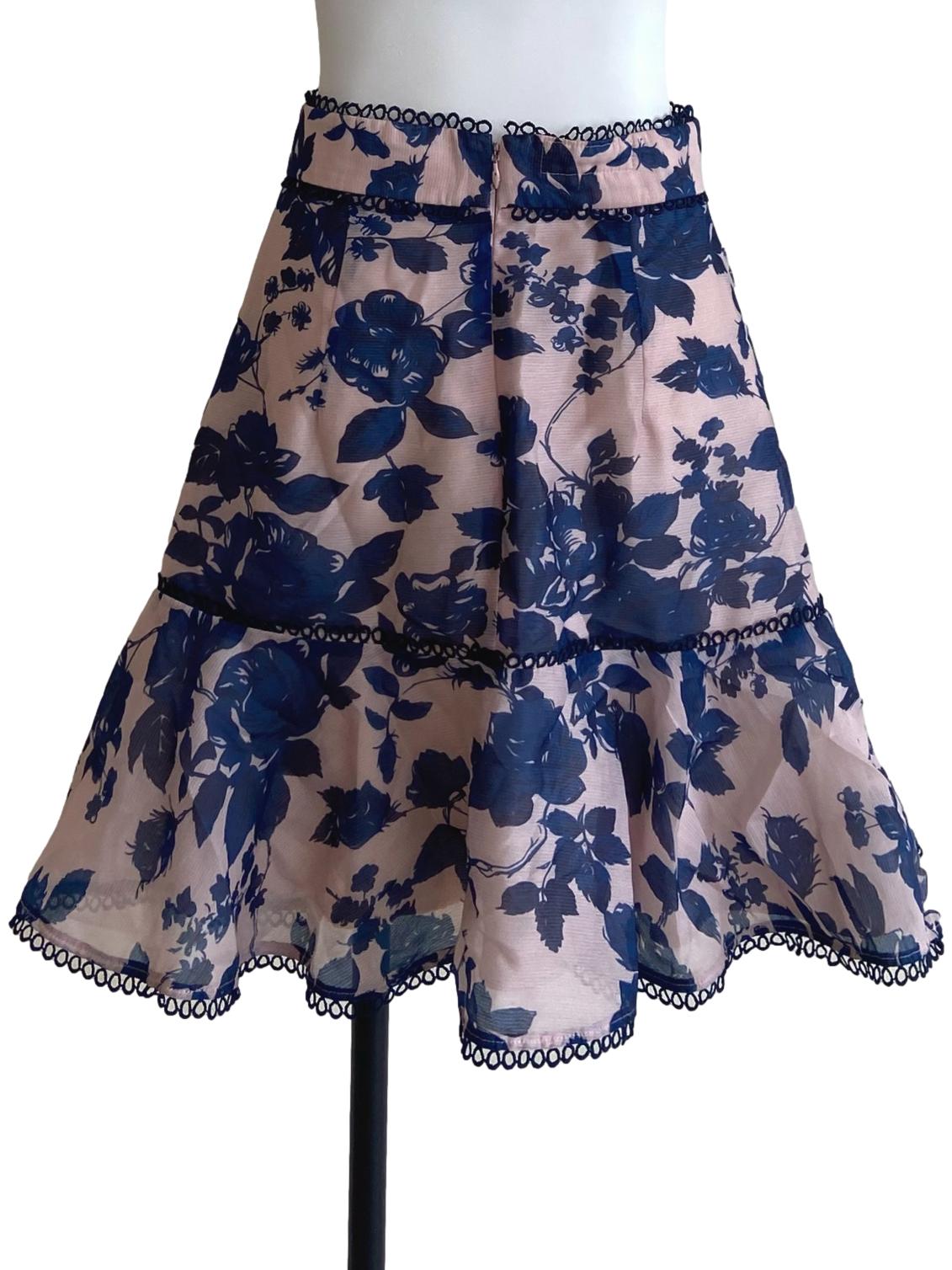 Crepe Pink & Blue Floral Circle Skirt
