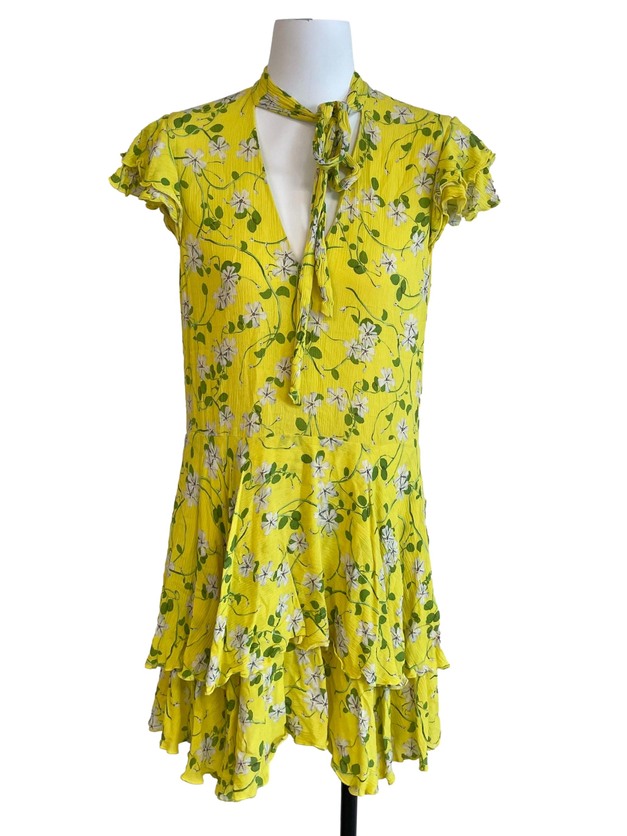 Lemon Yellow Layer Floral Dress