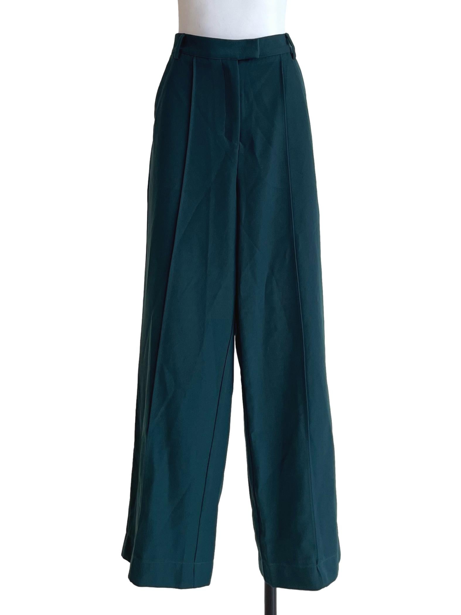 Emerald Green Casual Wide Leg Pants