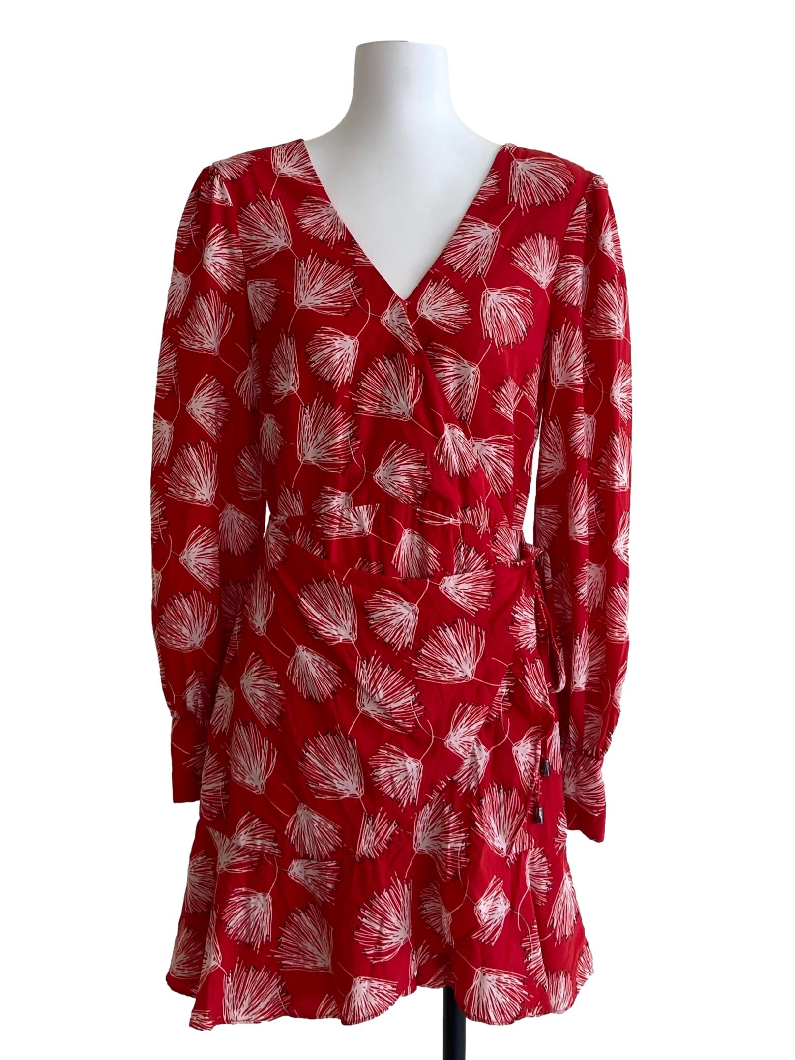 Rose Red Floral V-Neck Wrap Dress