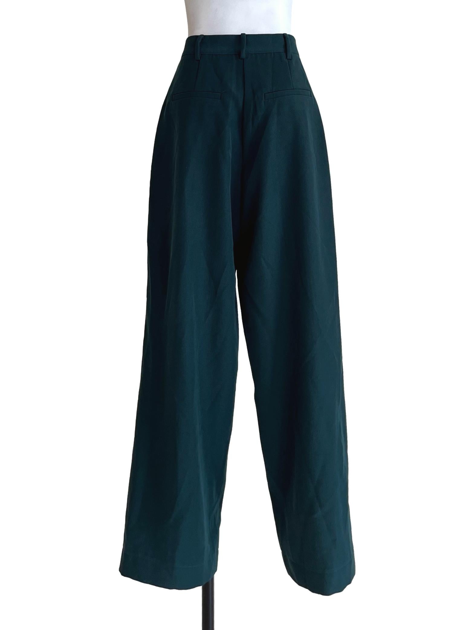 Emerald Green Casual Wide Leg Pants