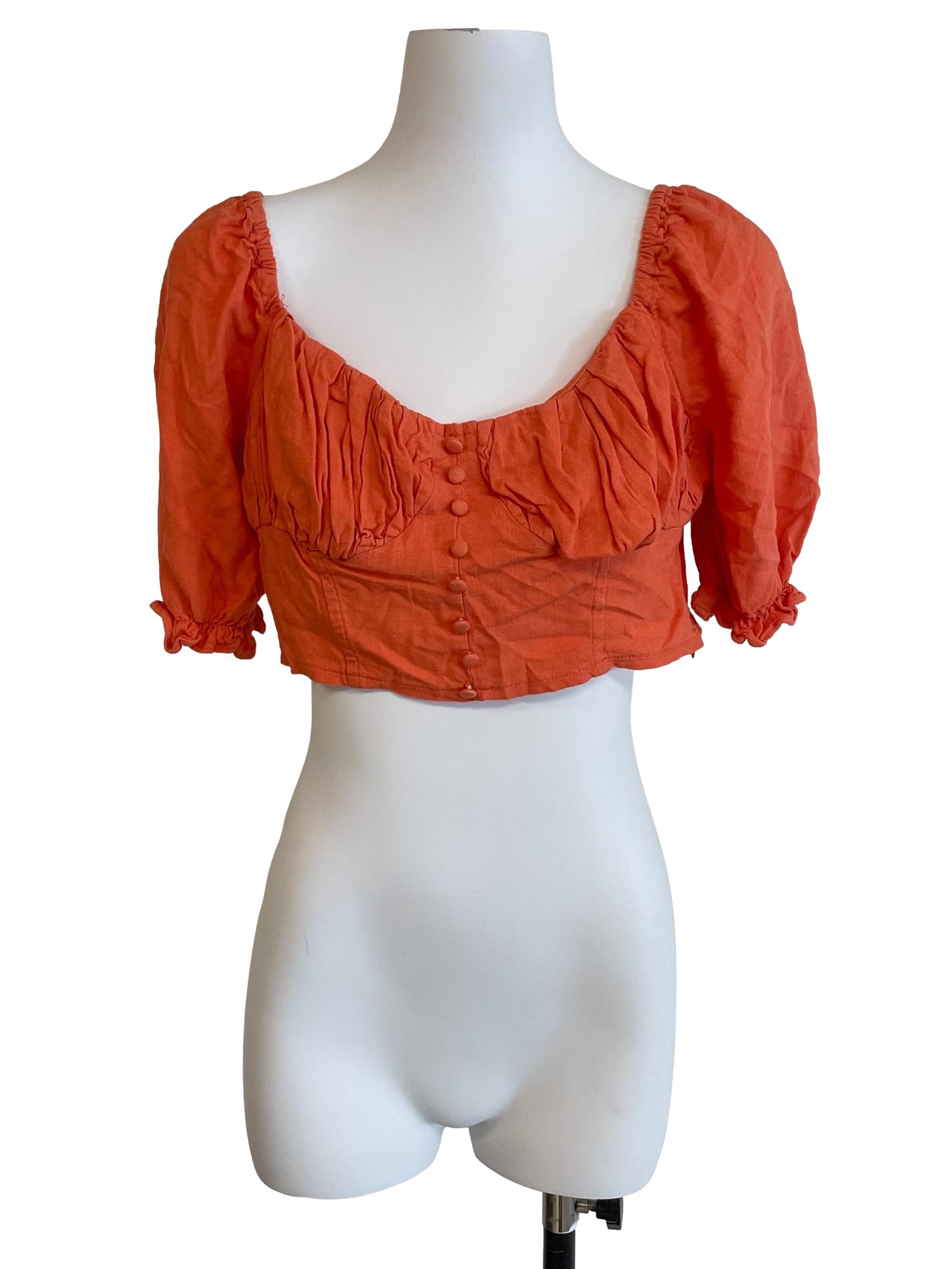 Bright Orange Peasant Crop Top