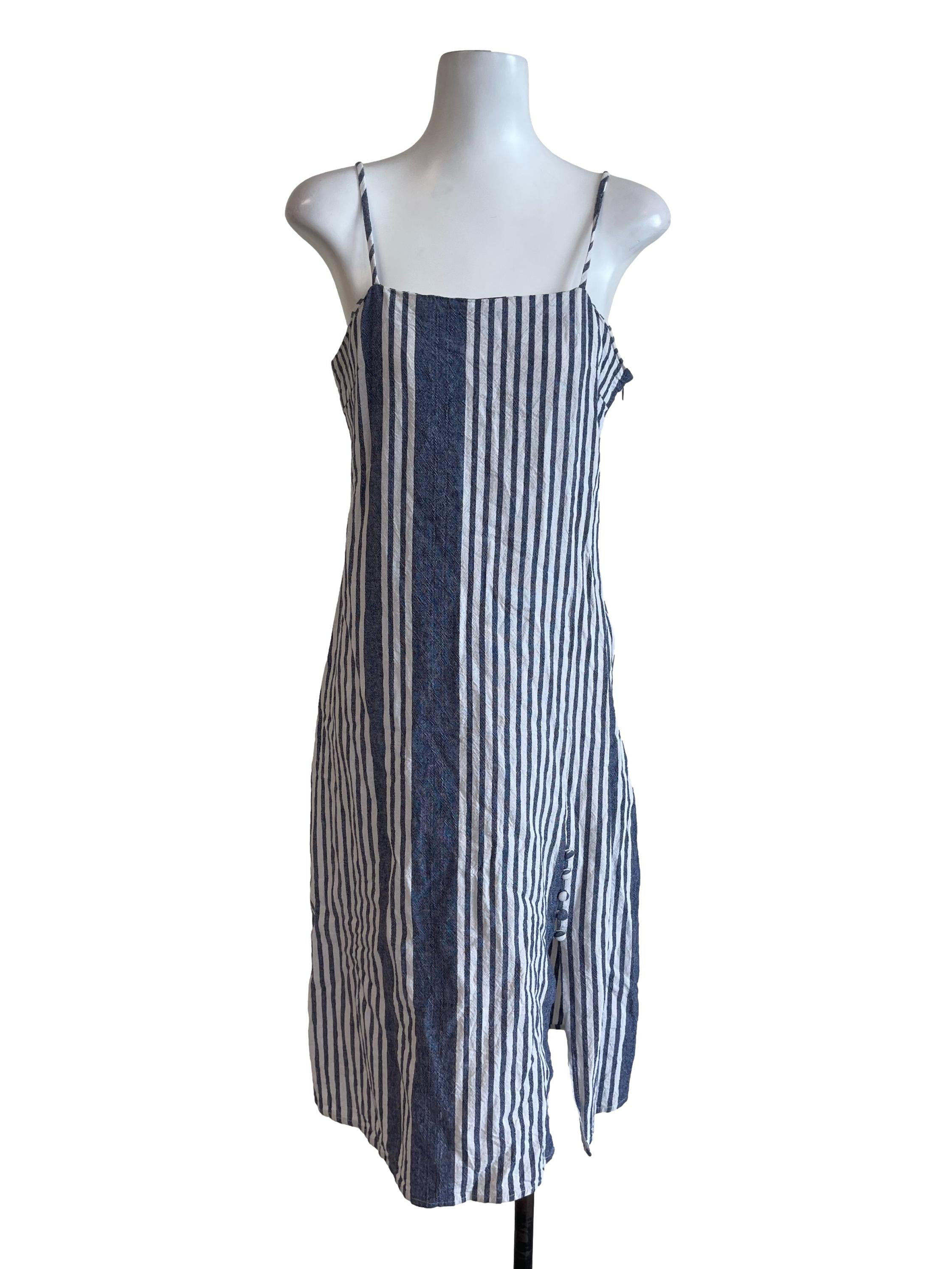Blue Stripes Button Slit Dress