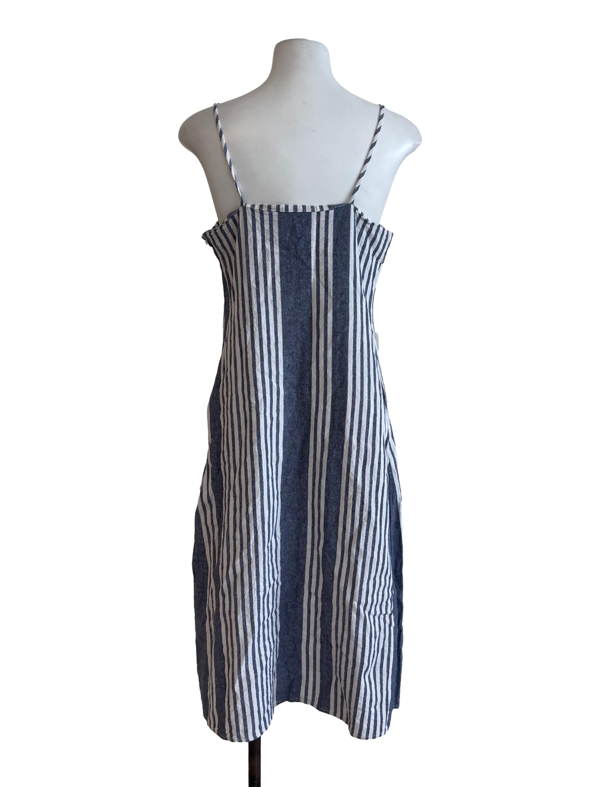 Blue Stripes Button Slit Dress