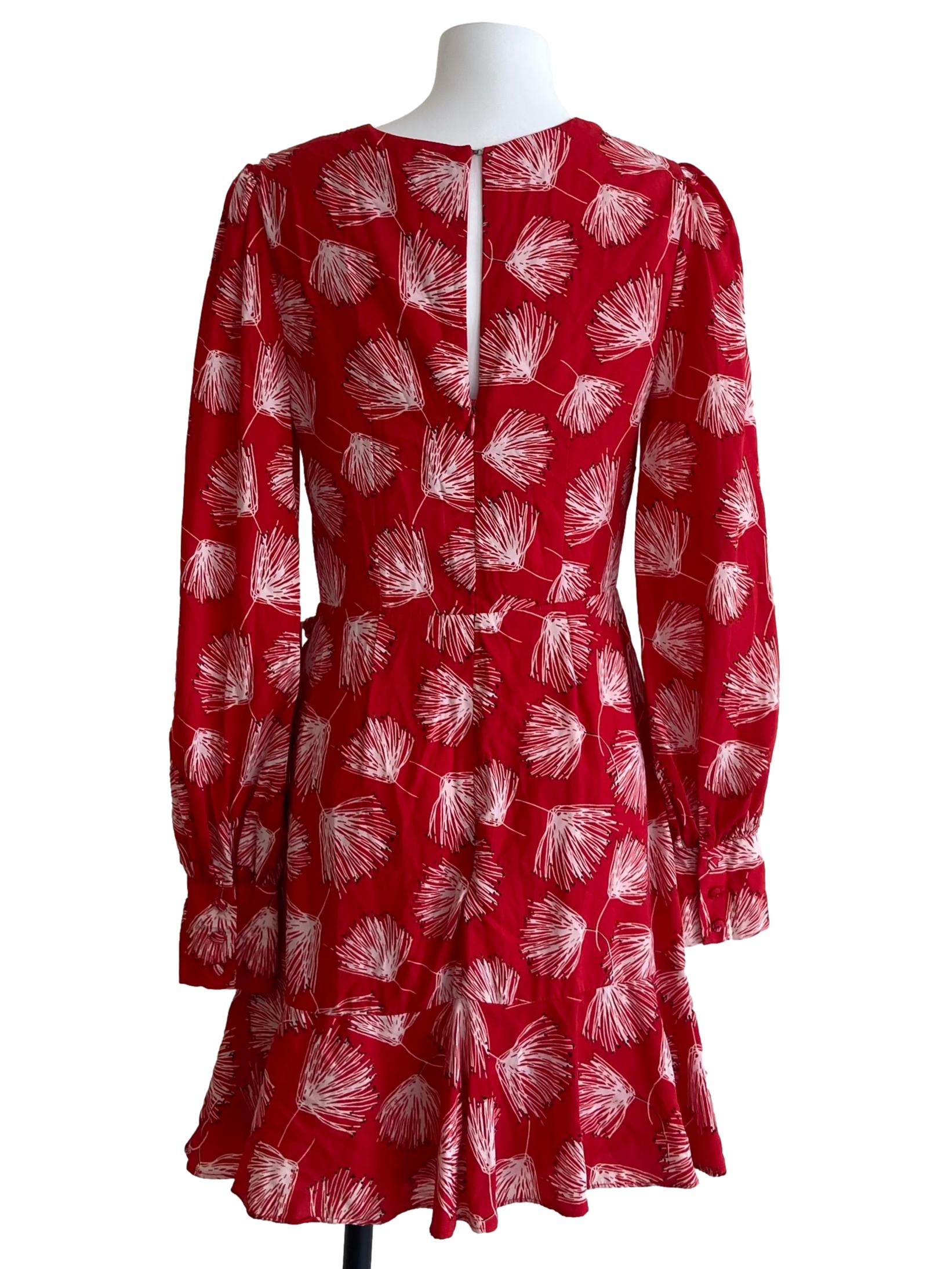 Rose Red Floral V-Neck Wrap Dress