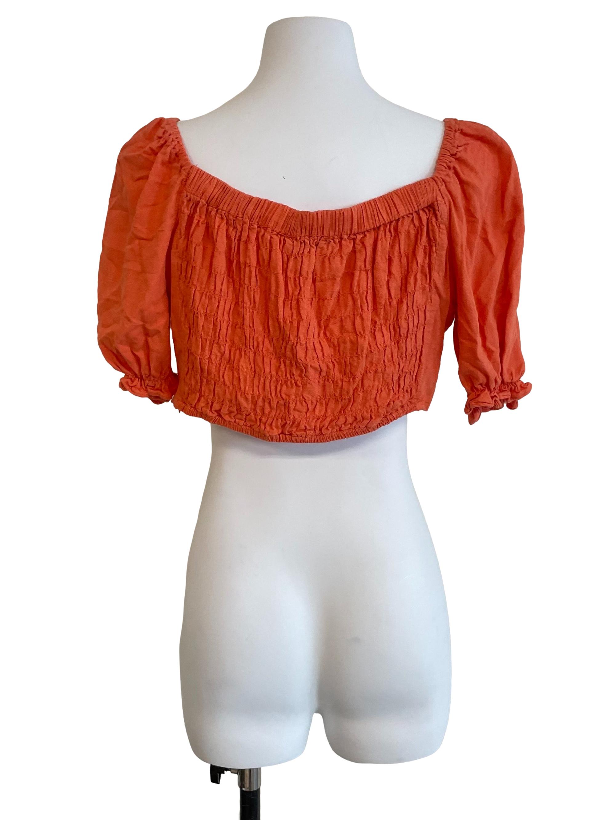 Bright Orange Peasant Crop Top