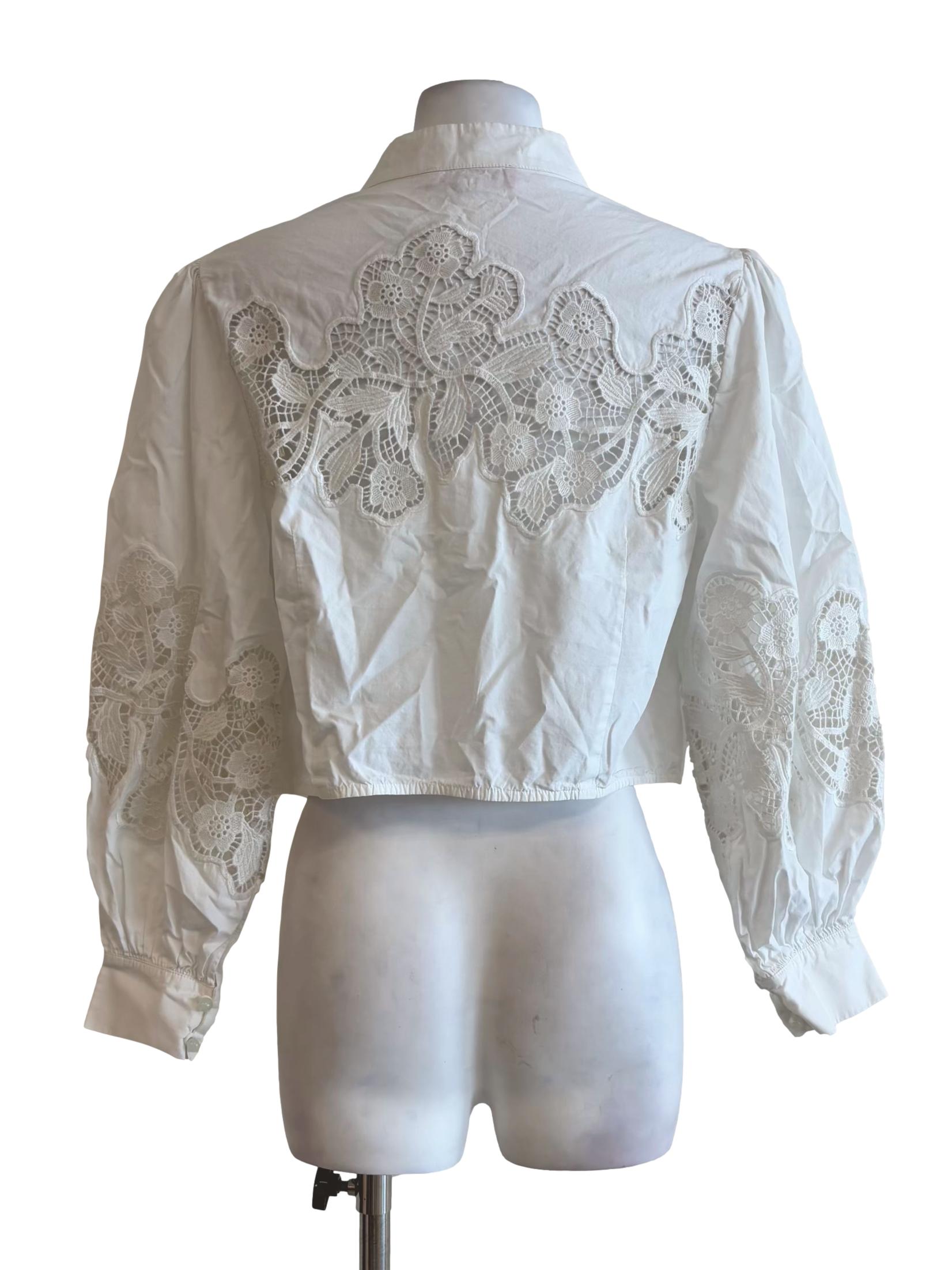 Powder White Cotton Embroidered Blouse