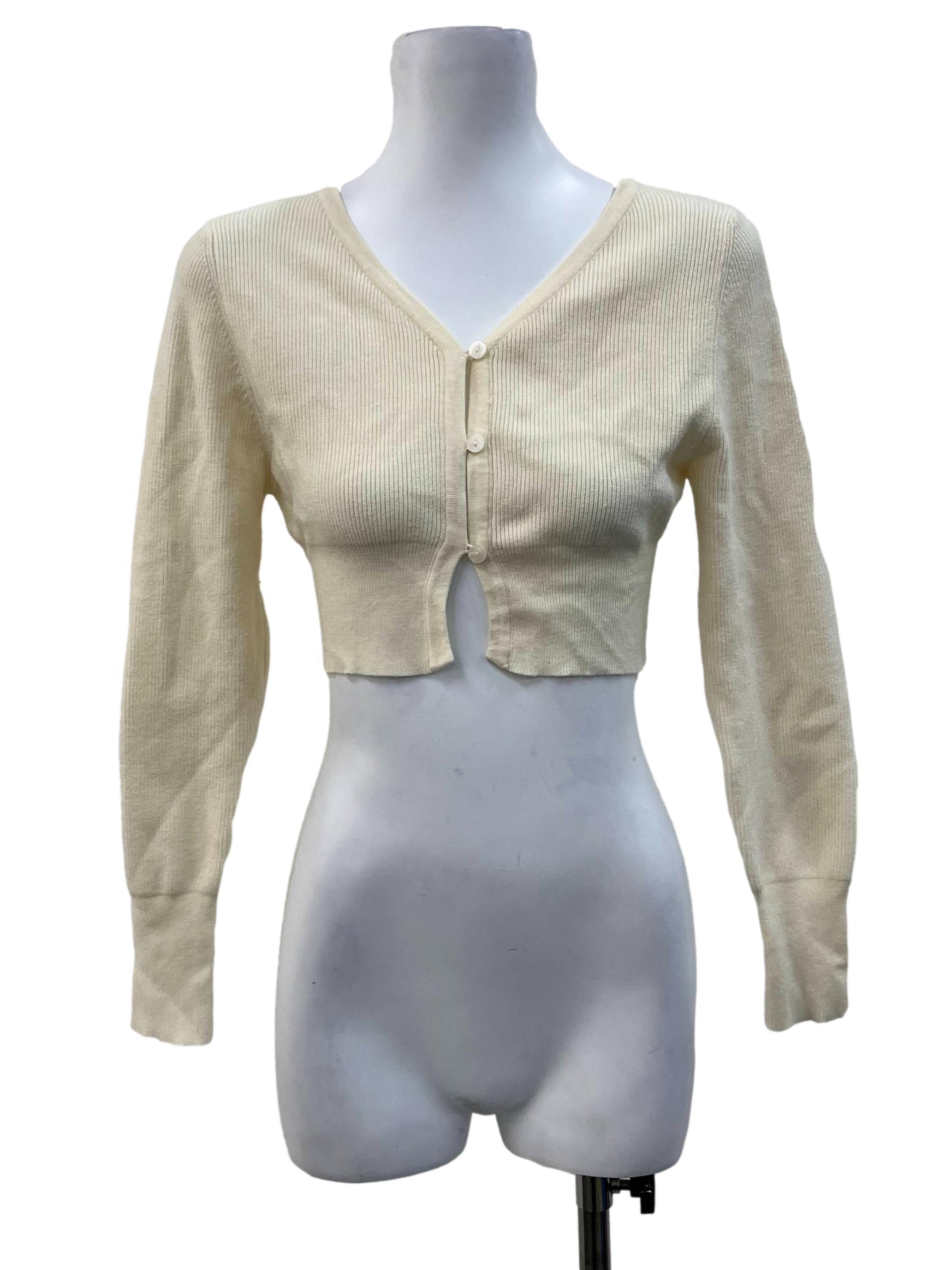 Light Cream Knit Cropped Cardigan