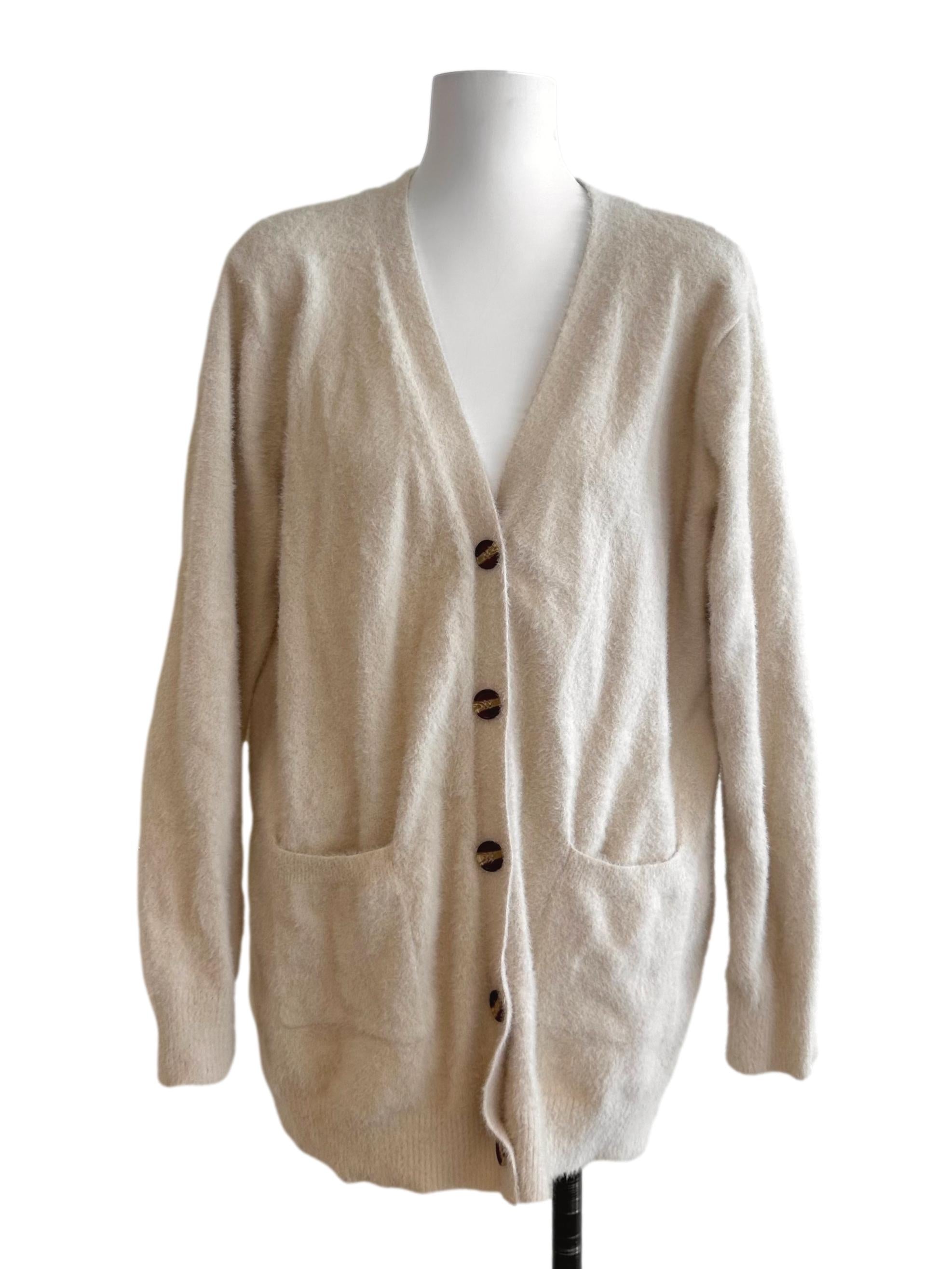 Oat Beige Knit Button V Neck Cardigan