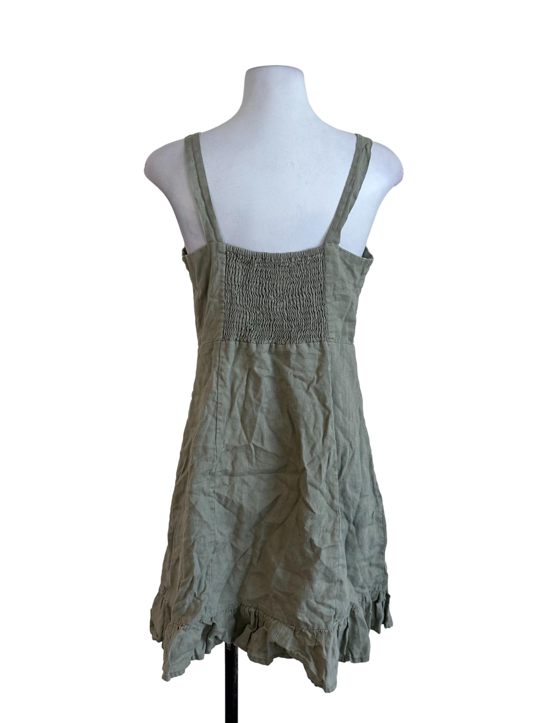 Sage Green Plain Button Dress