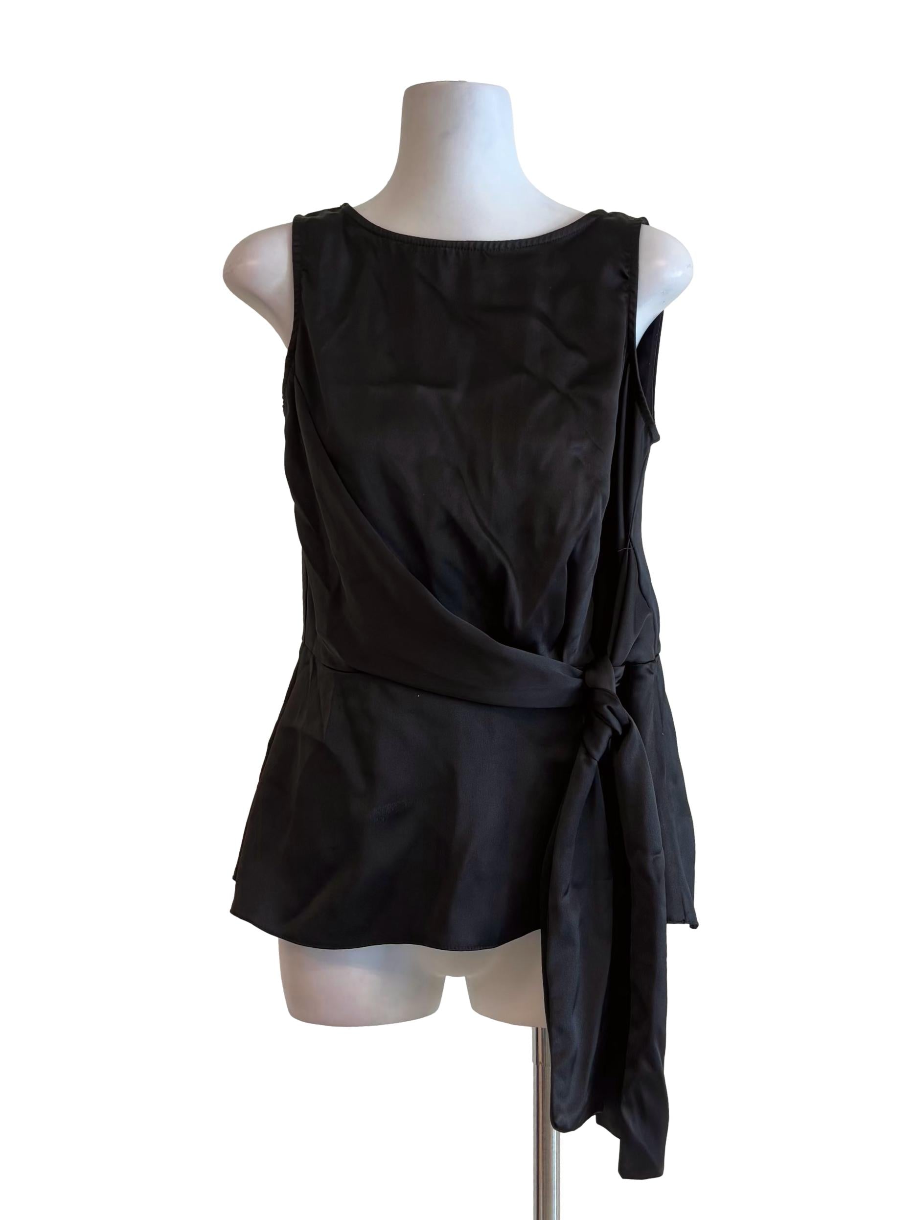 Rich Black Sleeveless Satin Top