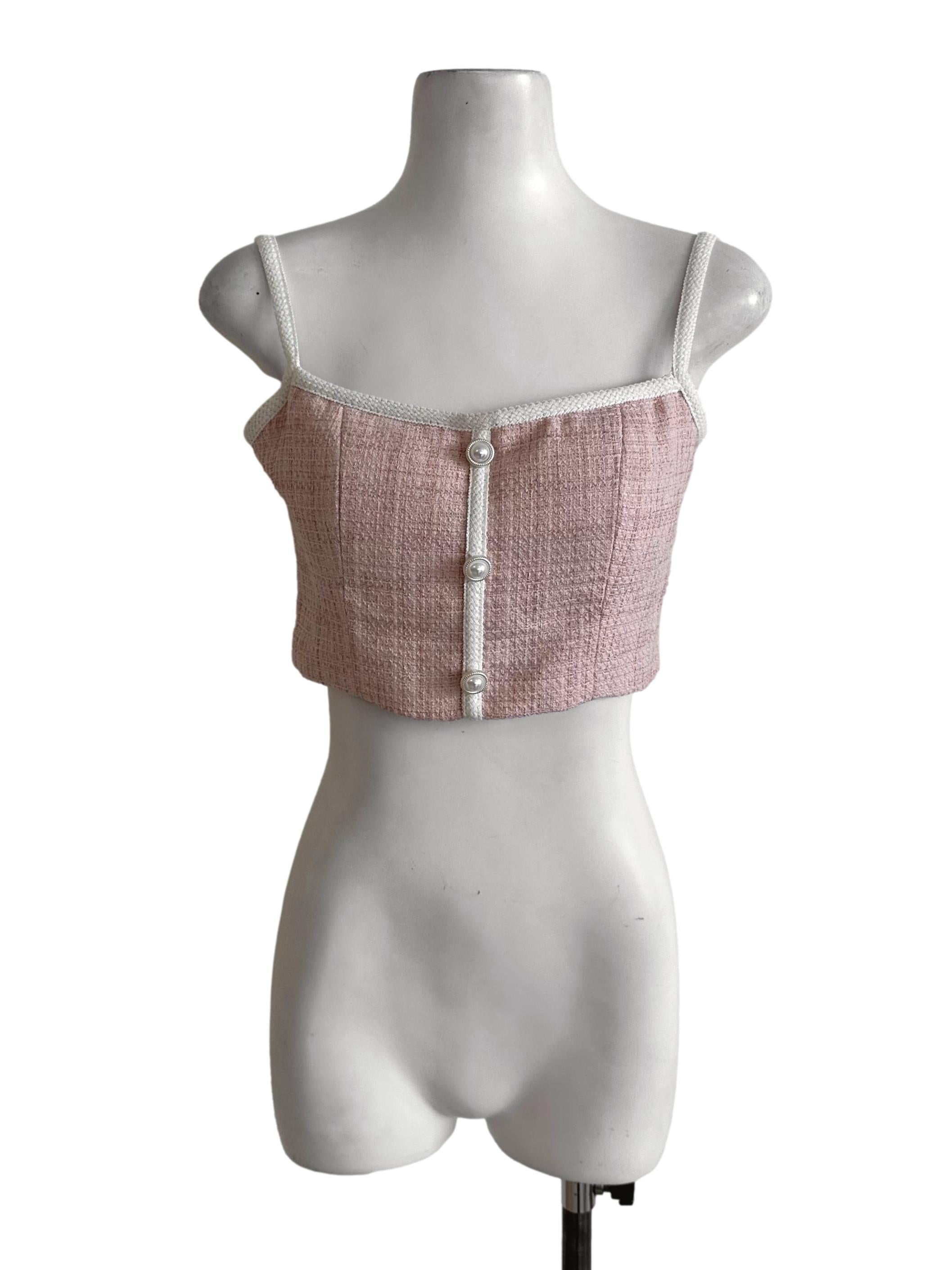 Light Pink Tweed Textured Pearl Top