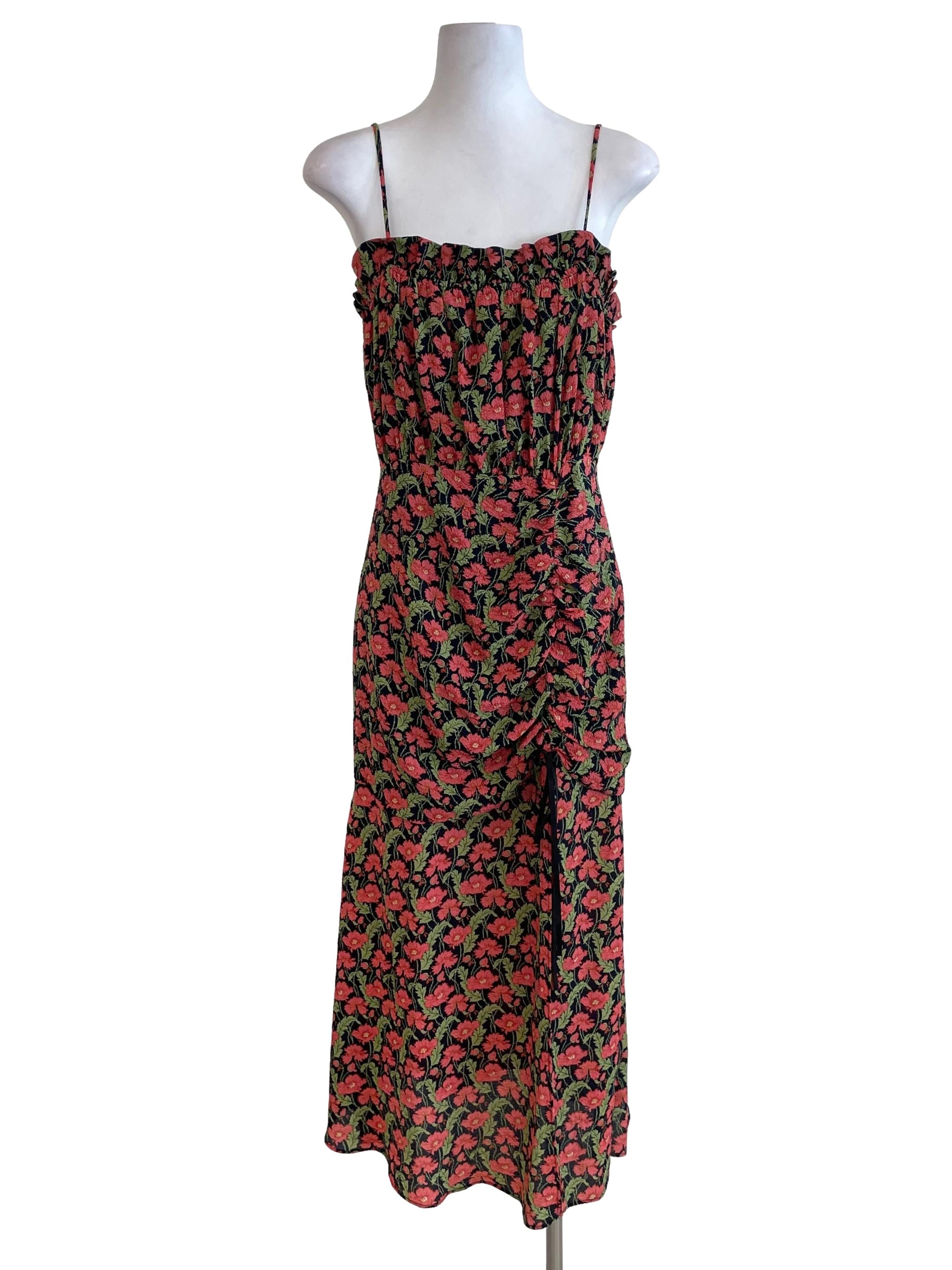 Black Floral Bodycon Slit Dress