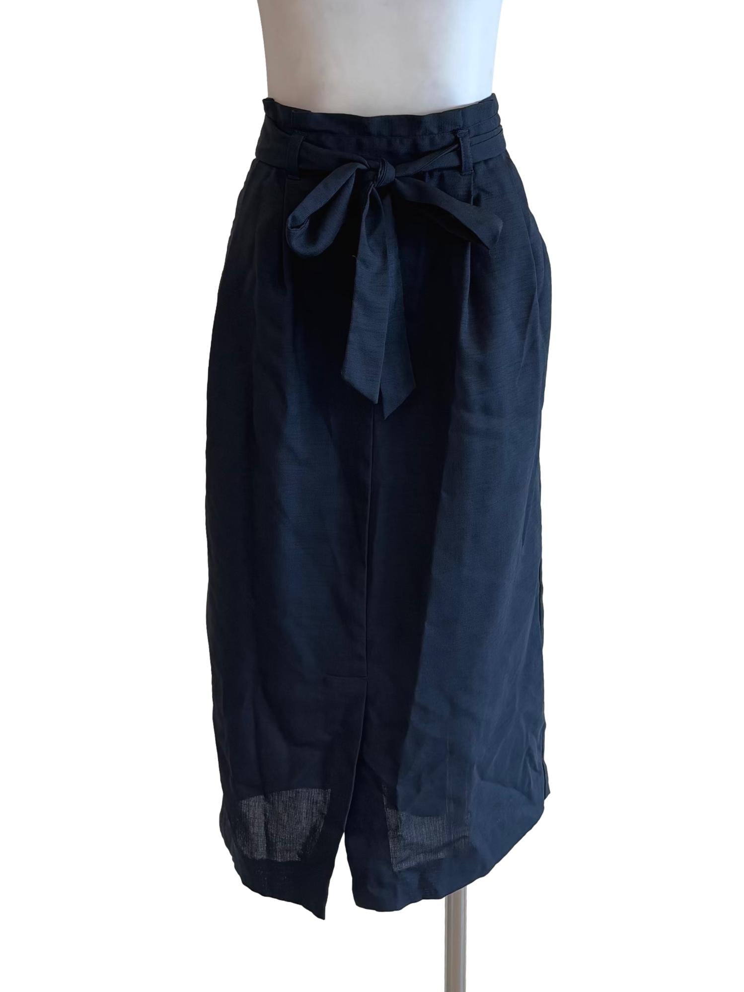 Blue Black Midi Linen Skirt