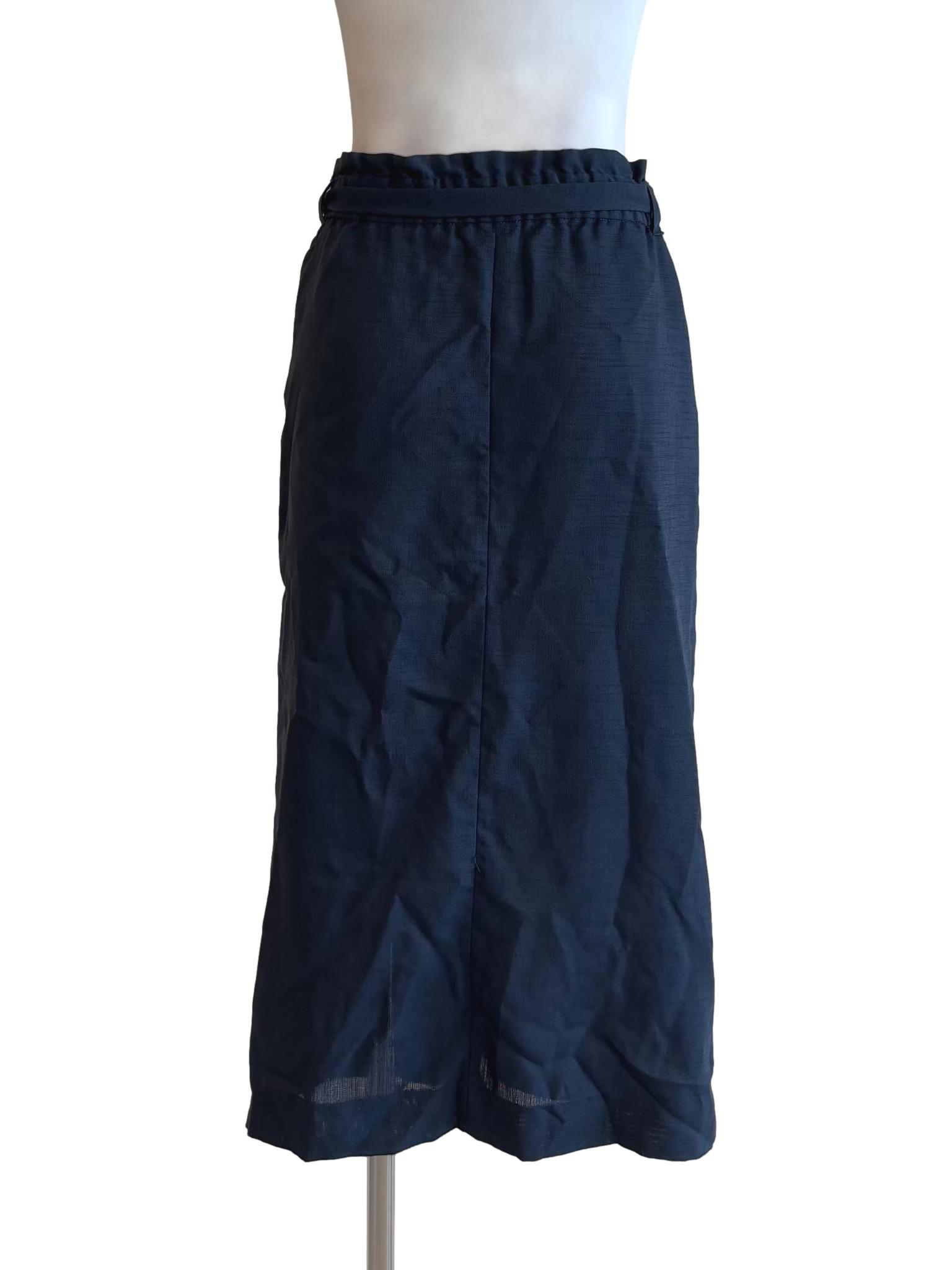 Blue Black Midi Linen Skirt
