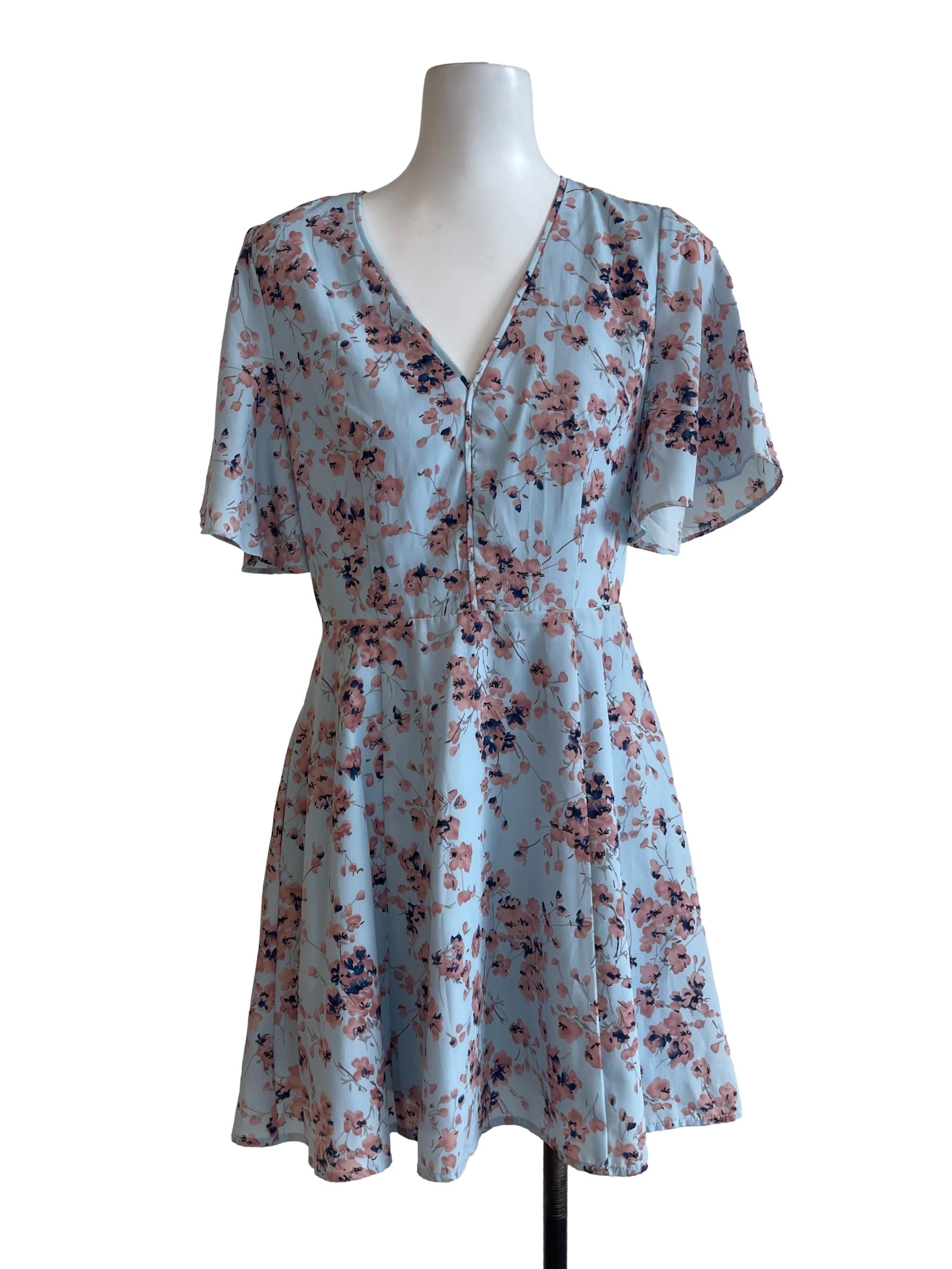 Blue & Pink Sakura Mini Dress