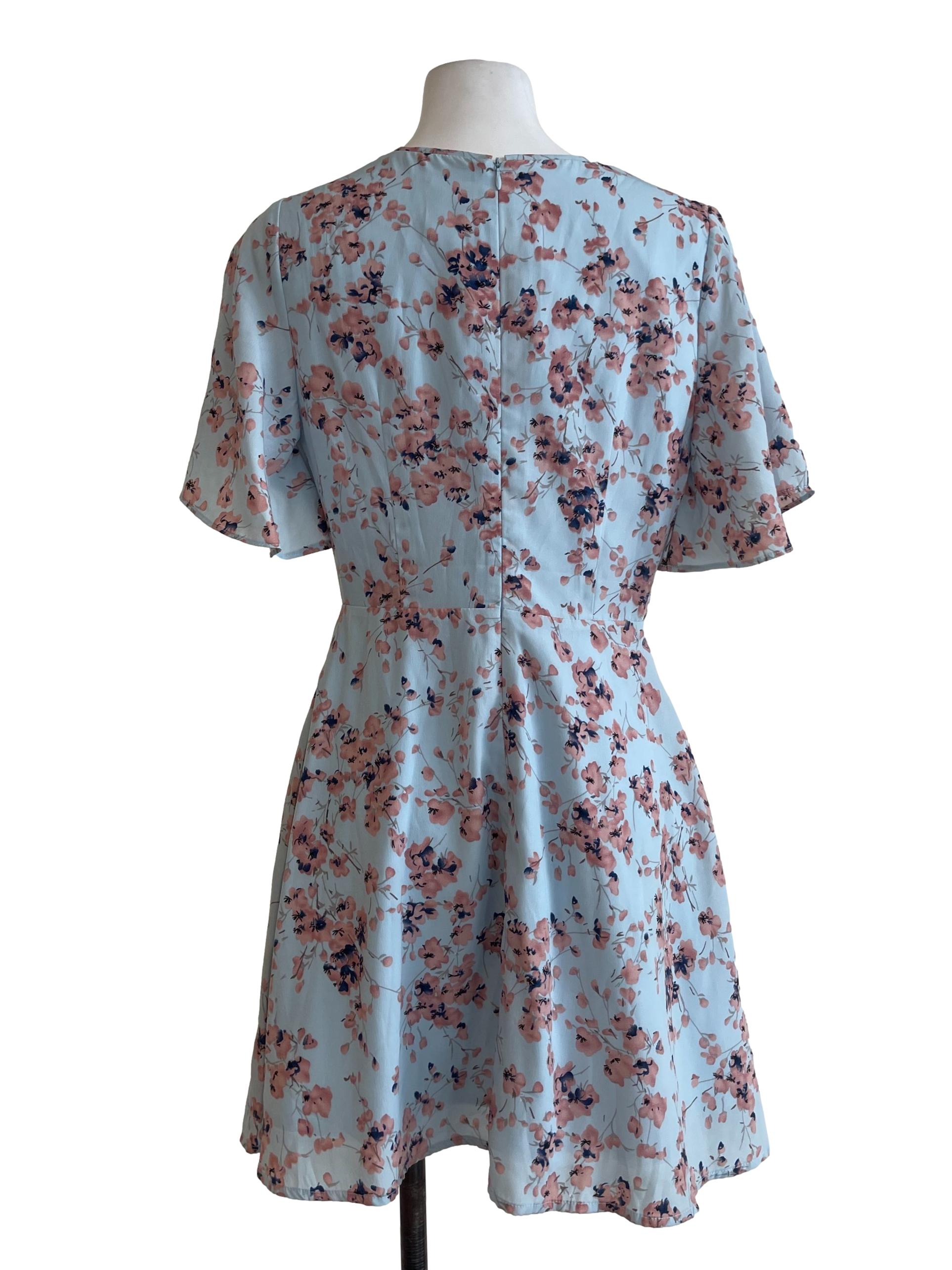 Blue & Pink Sakura Mini Dress