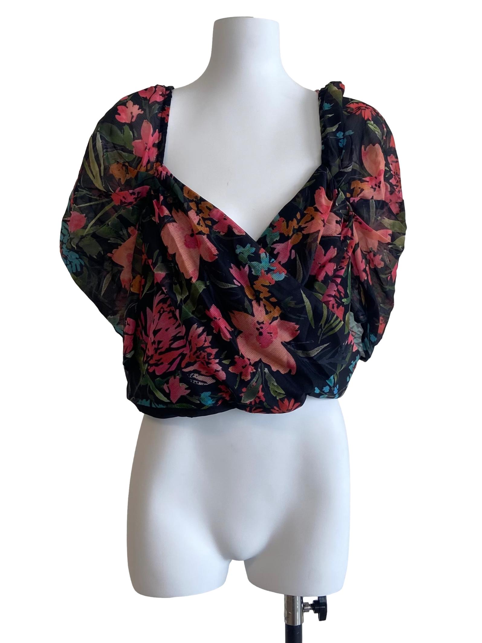 Black & Floral Crop Top