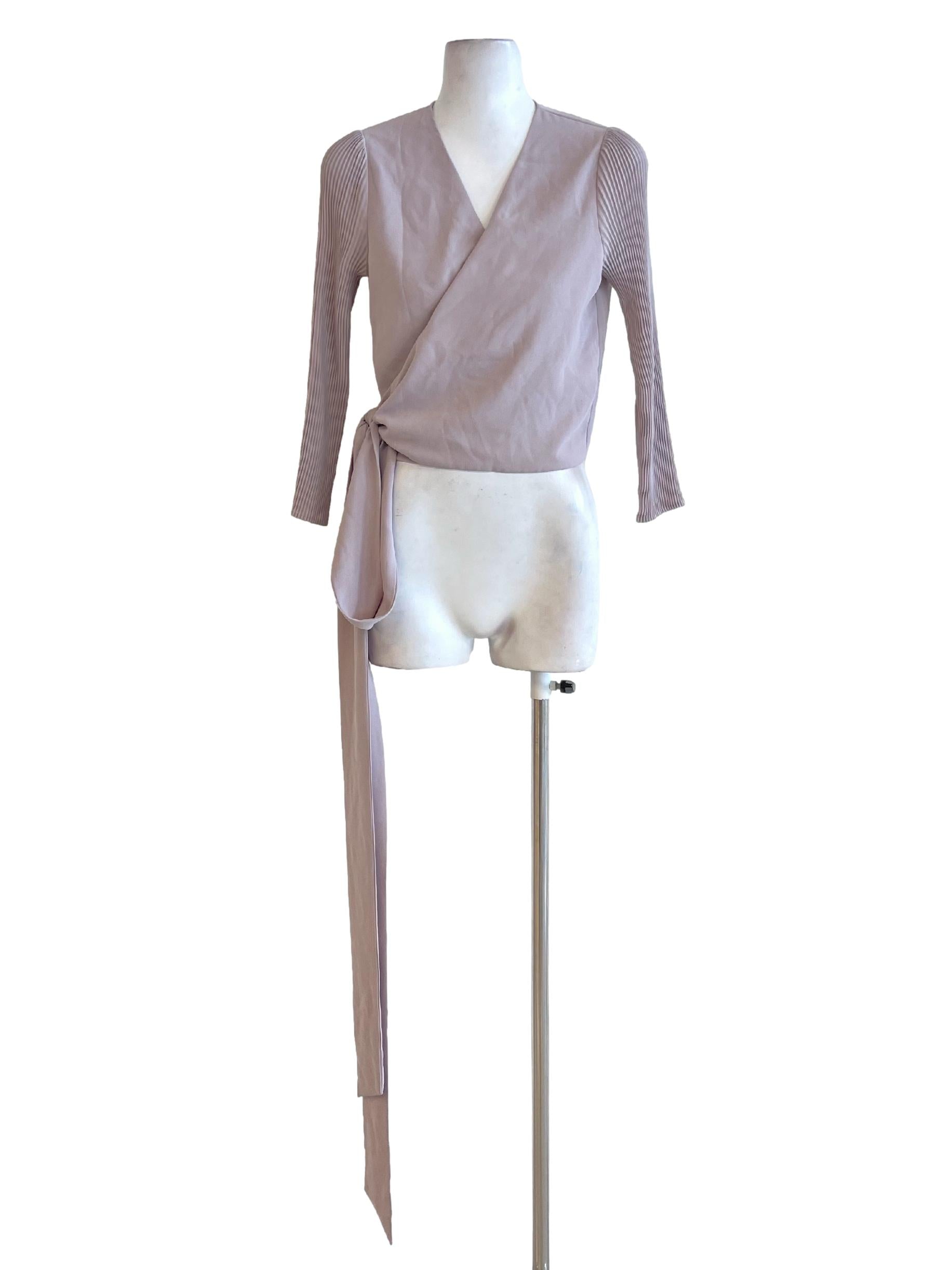 Soft Purple Pleated Sleeve Wrap Blouse LB