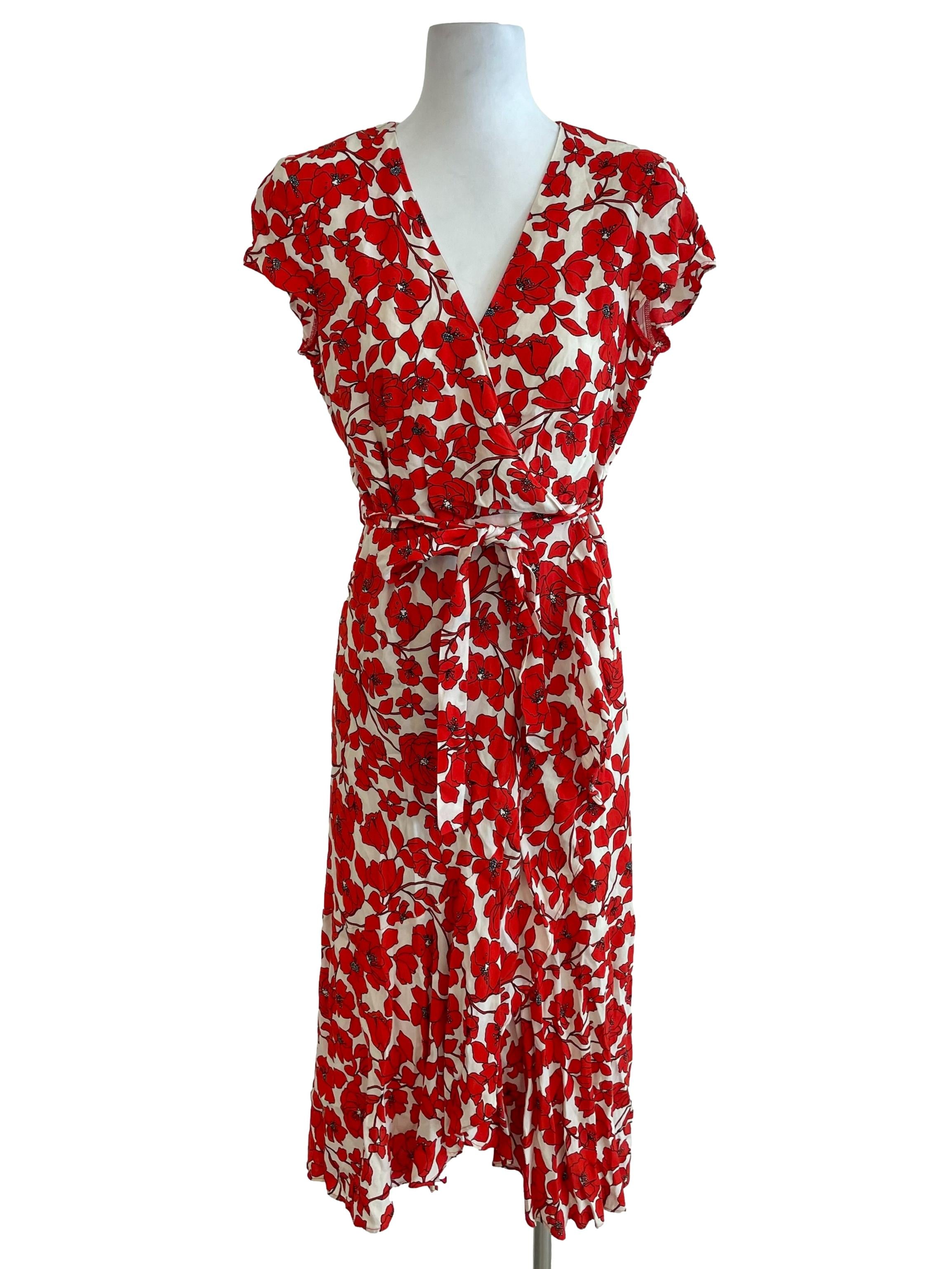 Alabaster & Red Floral Wendy Wrap Dress